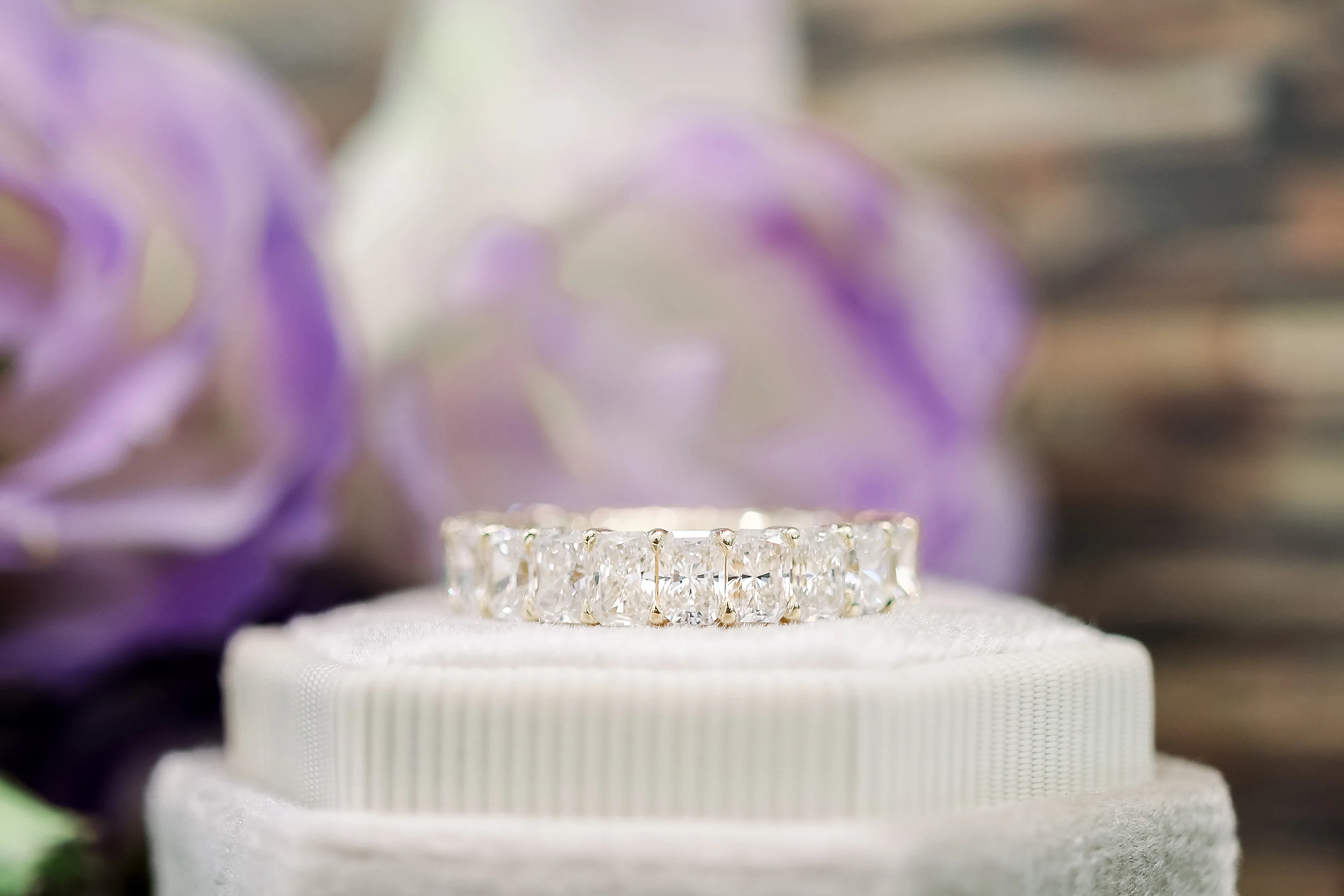 Radiant Eternity Band featuring Exceptional Quality Lab Grown Diamonds (Profile View)