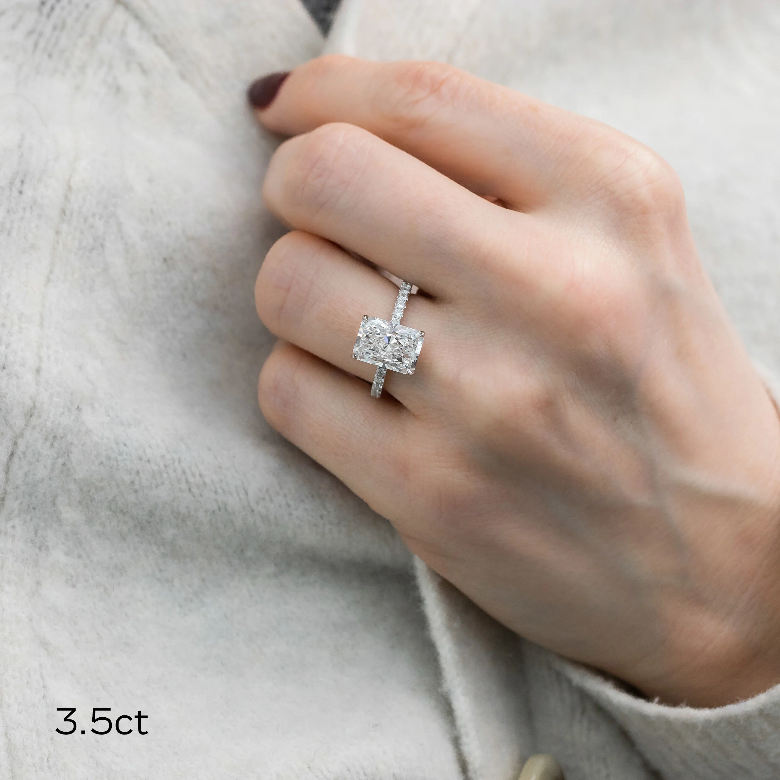 Exceptional Quality 3.5 Carat Lab Diamonds set in Platinum Radiant Petite Four Prong Pavé Setting (Main View)
