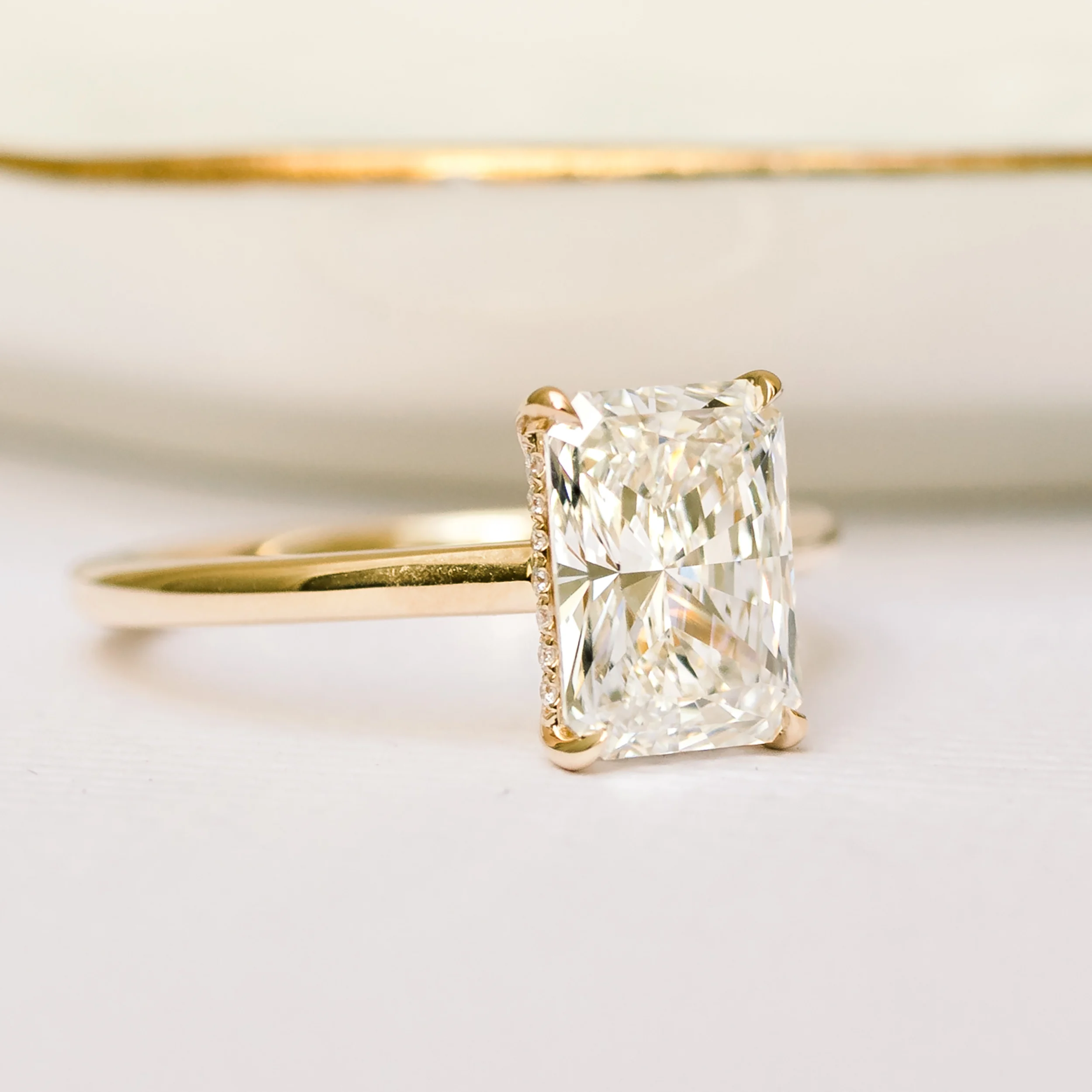 Radiant Cathedral Solitaire Diamond Engagement Ring featuring Lab Diamonds (Profile View)