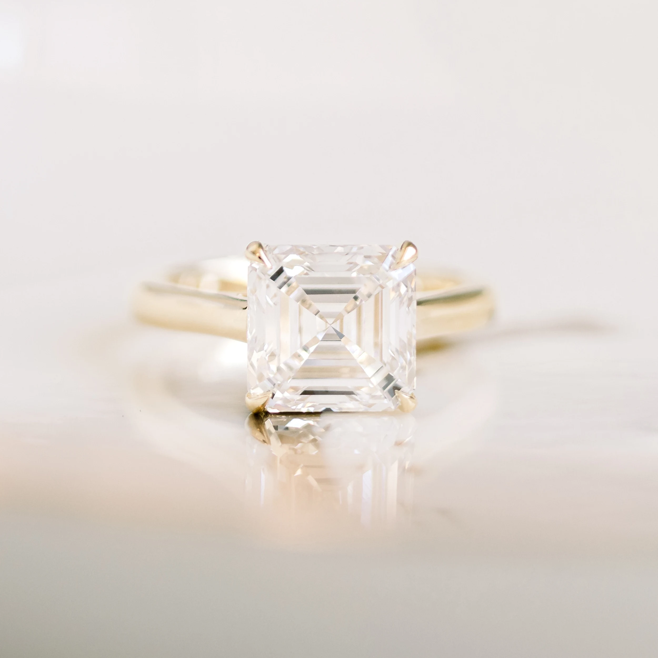 Asscher Cathedral Solitaire featuring High Quality Lab Diamonds (Profile View)