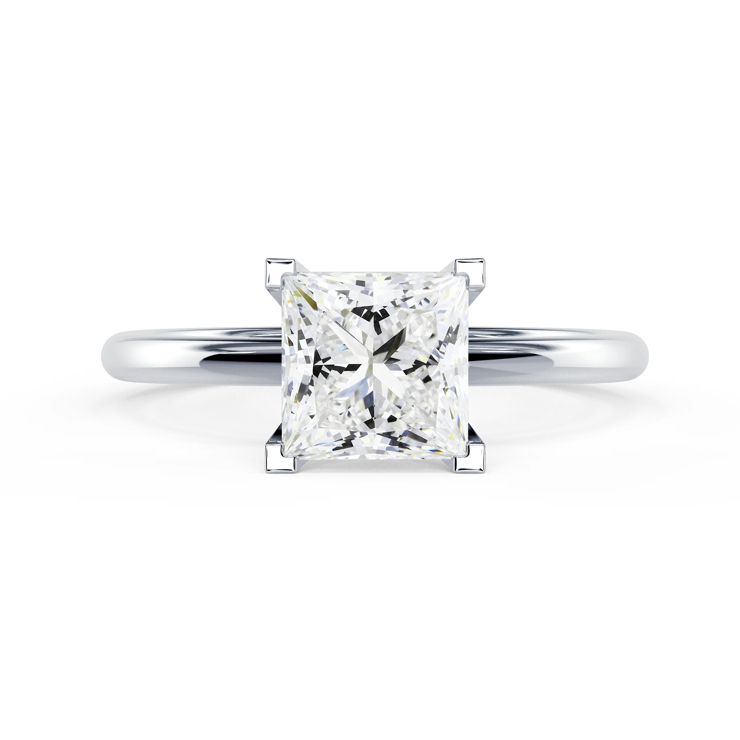 Lab Diamonds set in White Gold Princess Classic Four Prong Solitaire Diamond Engagement Ring (Main View)