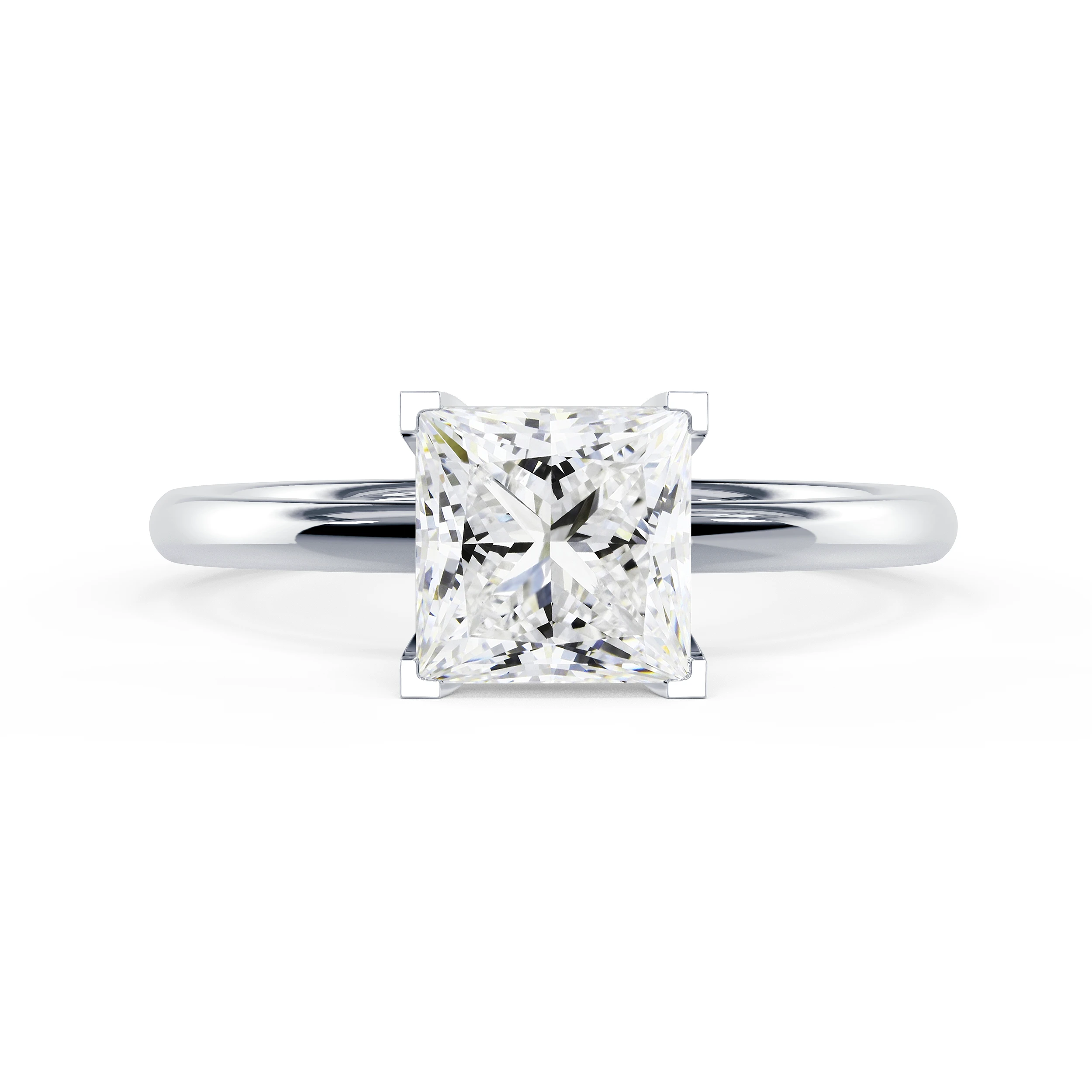 Hand Selected Lab Grown Diamonds Princess Petite Four Prong Solitaire Diamond Engagement Ring in White Gold (Main View)