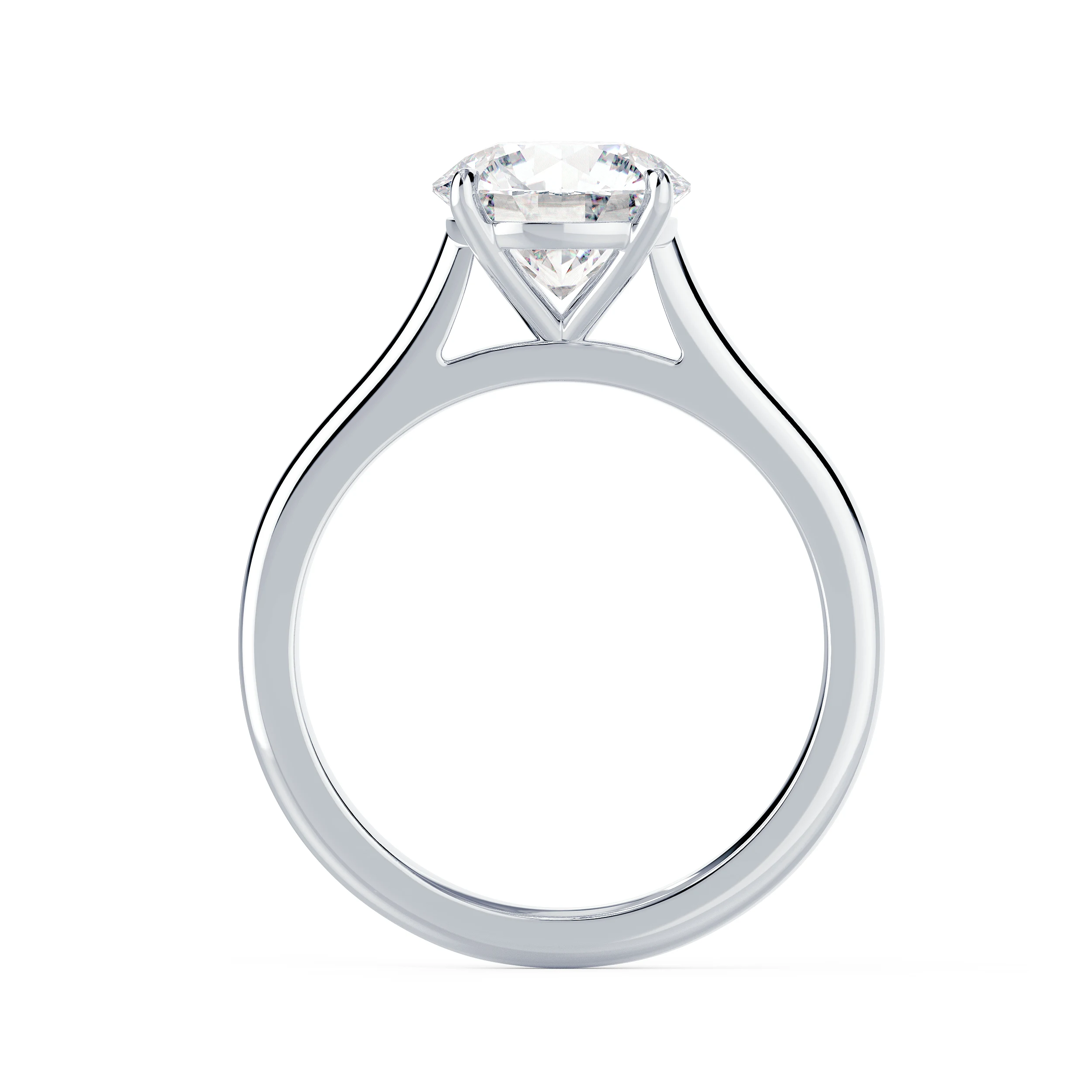 White Gold Round Cathedral Solitaire Diamond Engagement Ring featuring Lab Diamonds (Profile View)