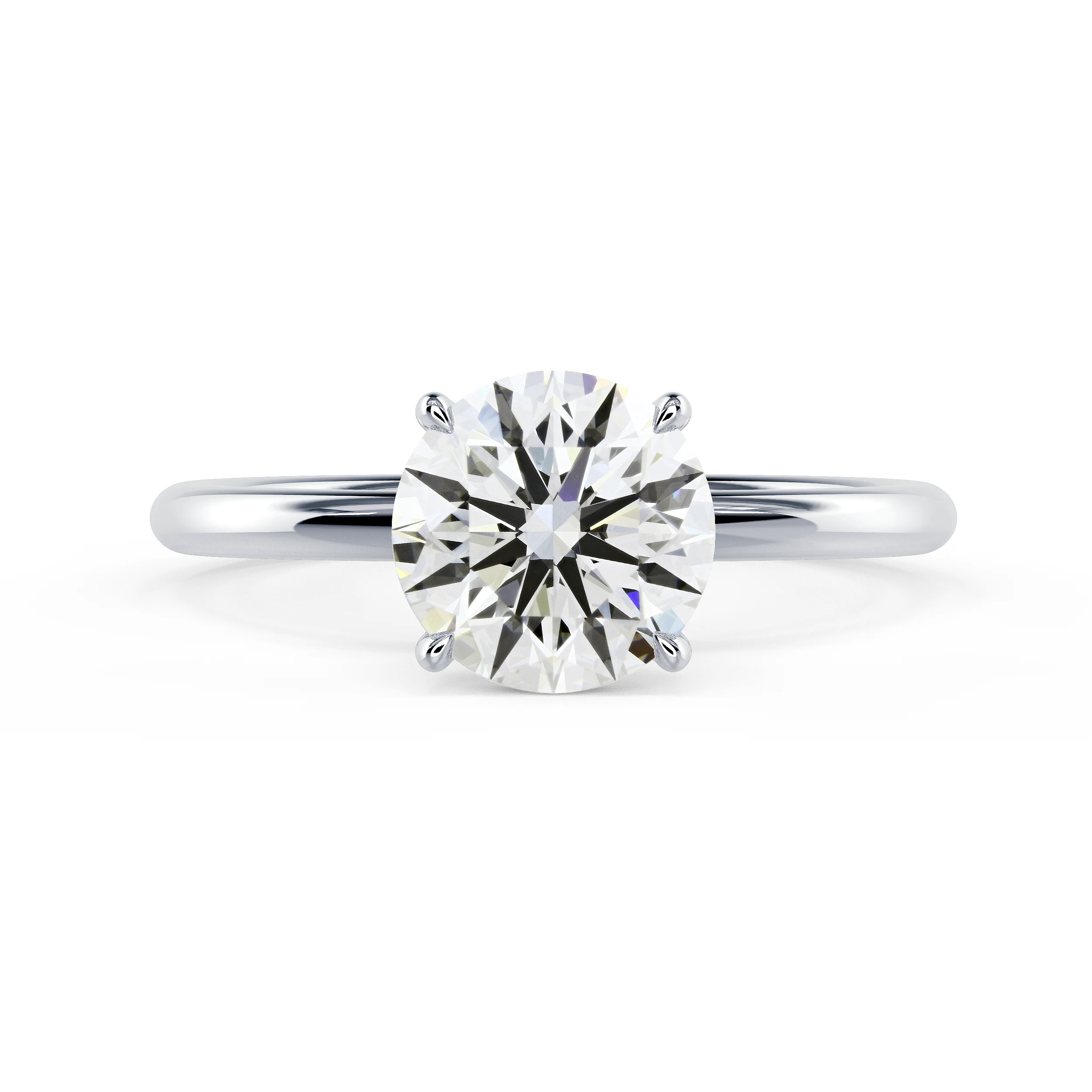 White Gold Round Petite Four Prong Solitaire featuring Diamonds (Main View)