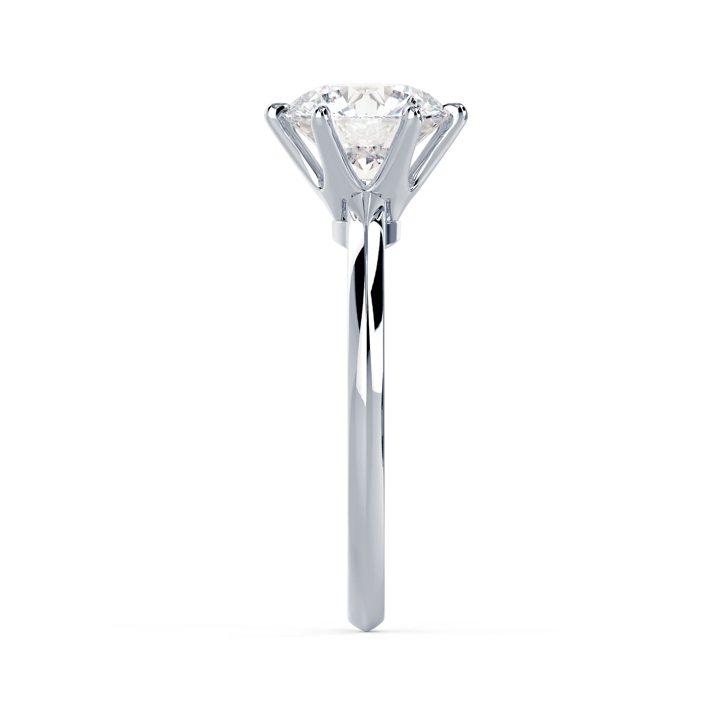 Man Made Diamonds Round Classic Six Prong Solitaire in White Gold (Side View)