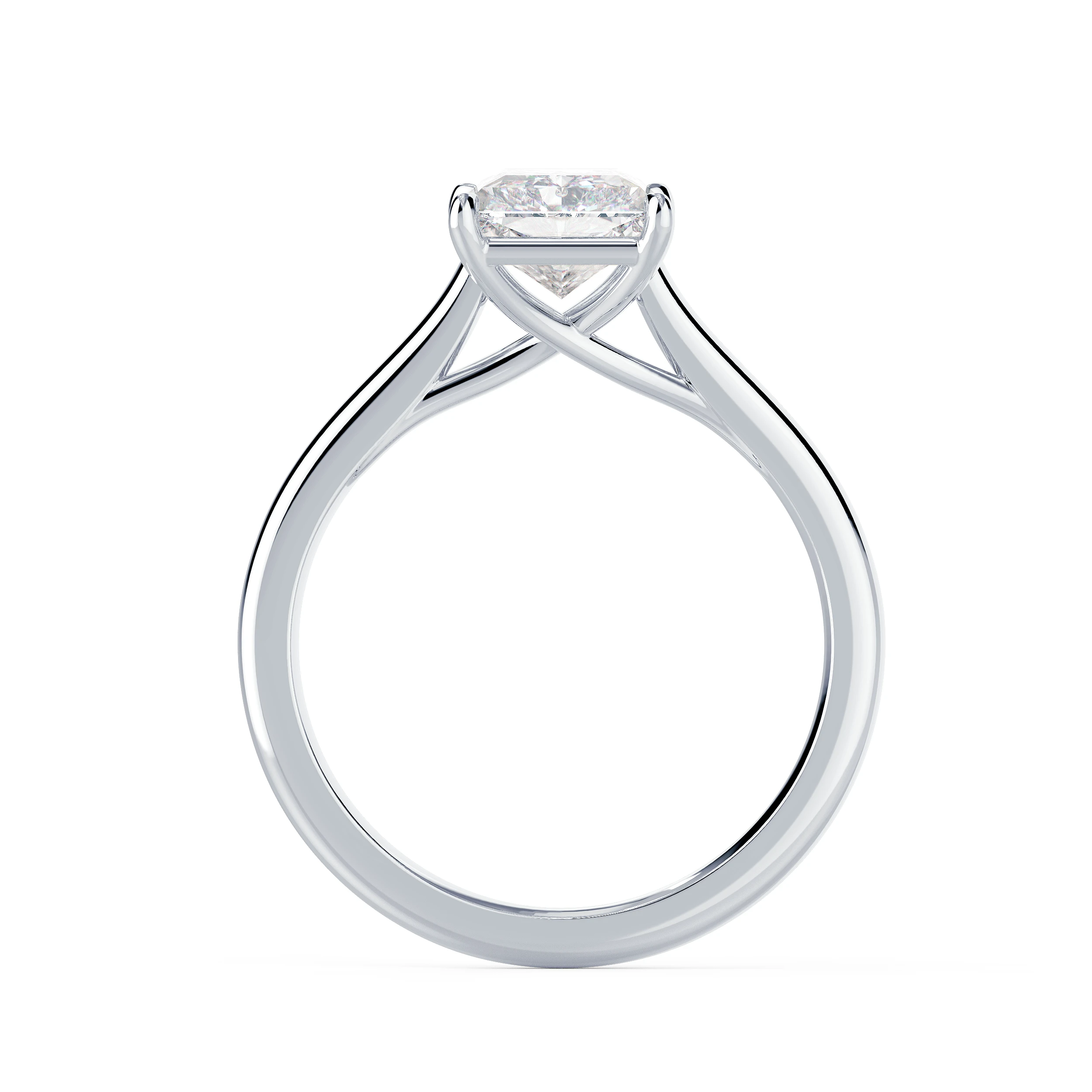 Lab Diamonds set in White Gold Radiant Trellis Solitaire Diamond Engagement Ring (Profile View)