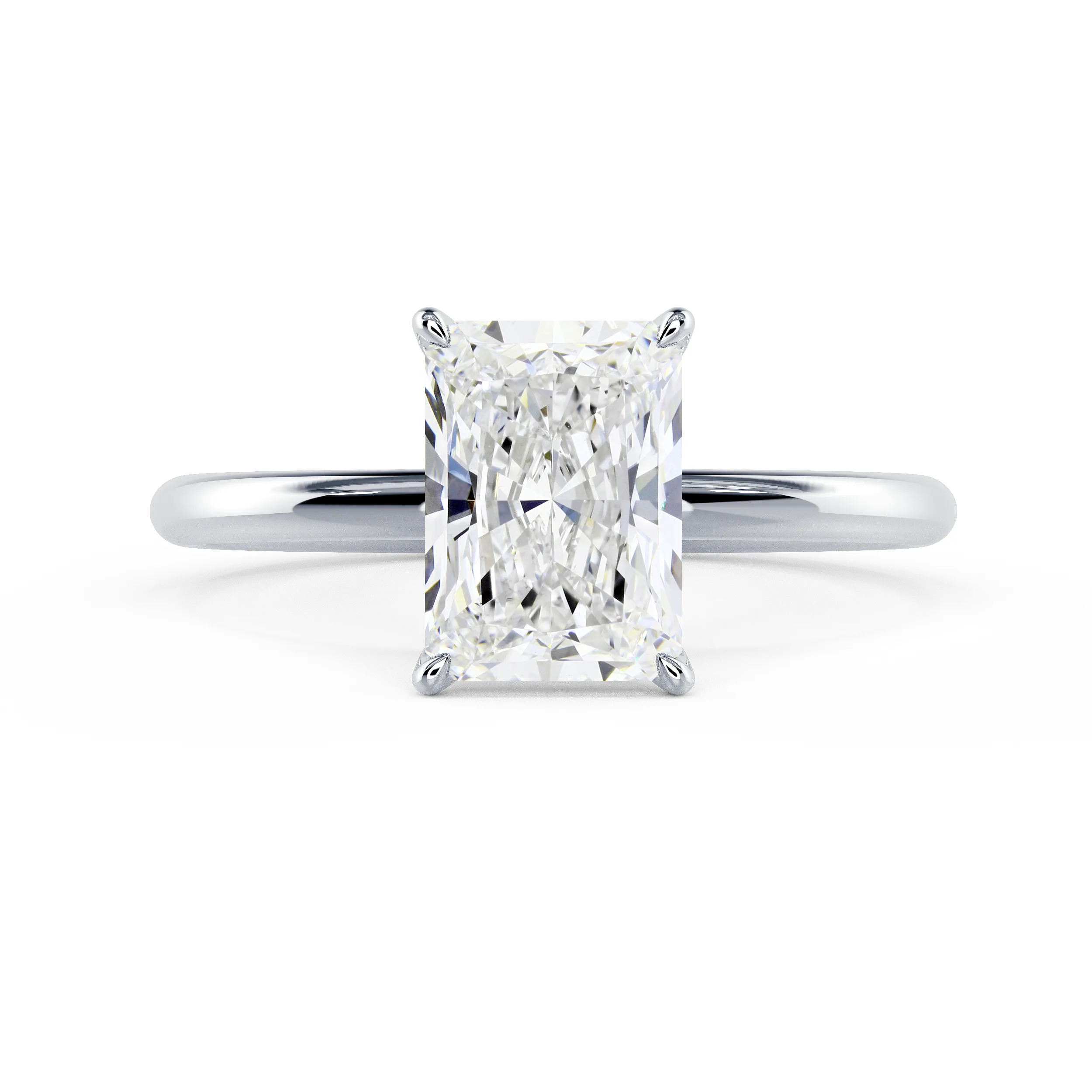 Synthetic Diamonds set in White Gold Radiant Petite Four Prong Solitaire Diamond Engagement Ring (Main View)