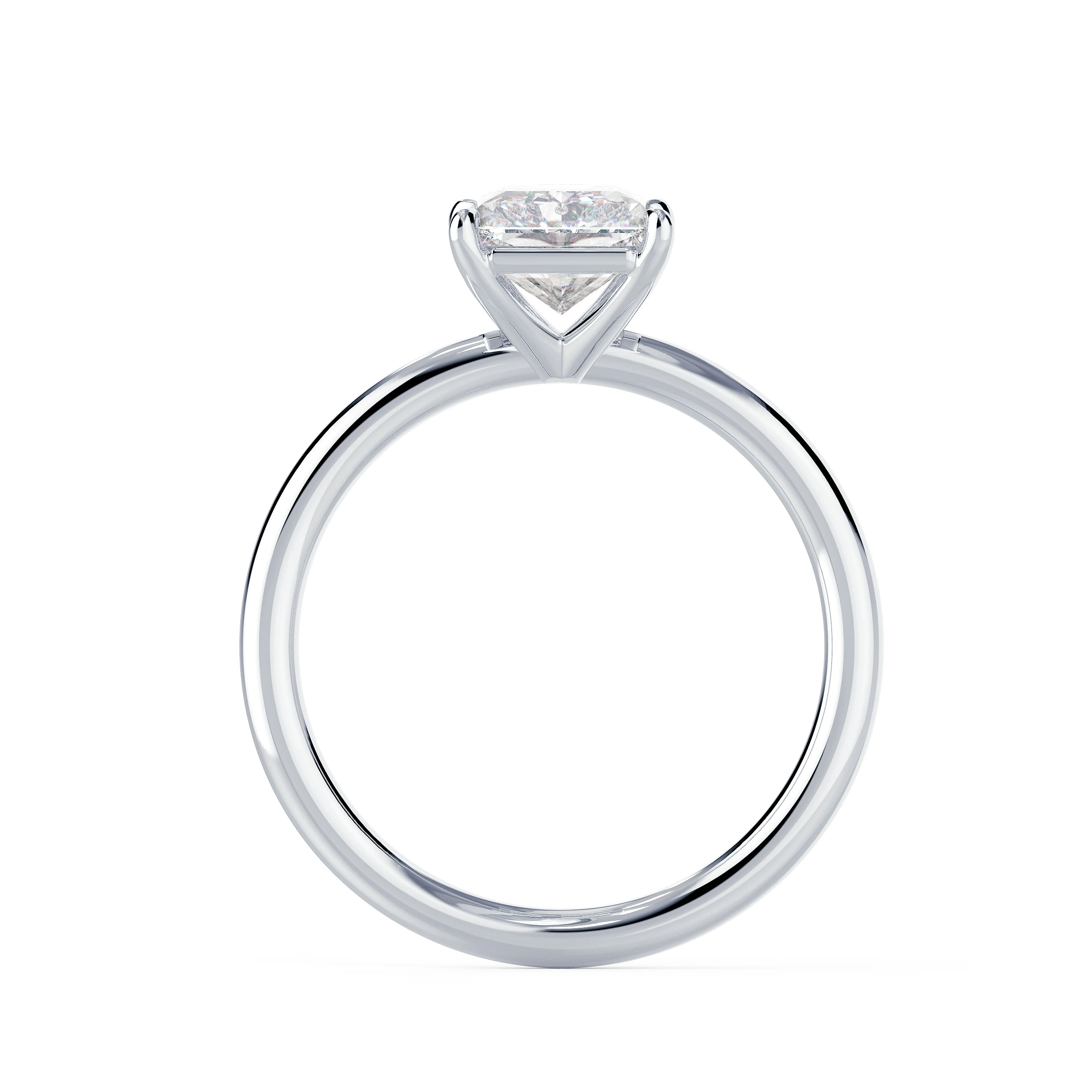 Exceptional Quality Diamonds set in White Gold Radiant Petite Four Prong Solitaire (Profile View)