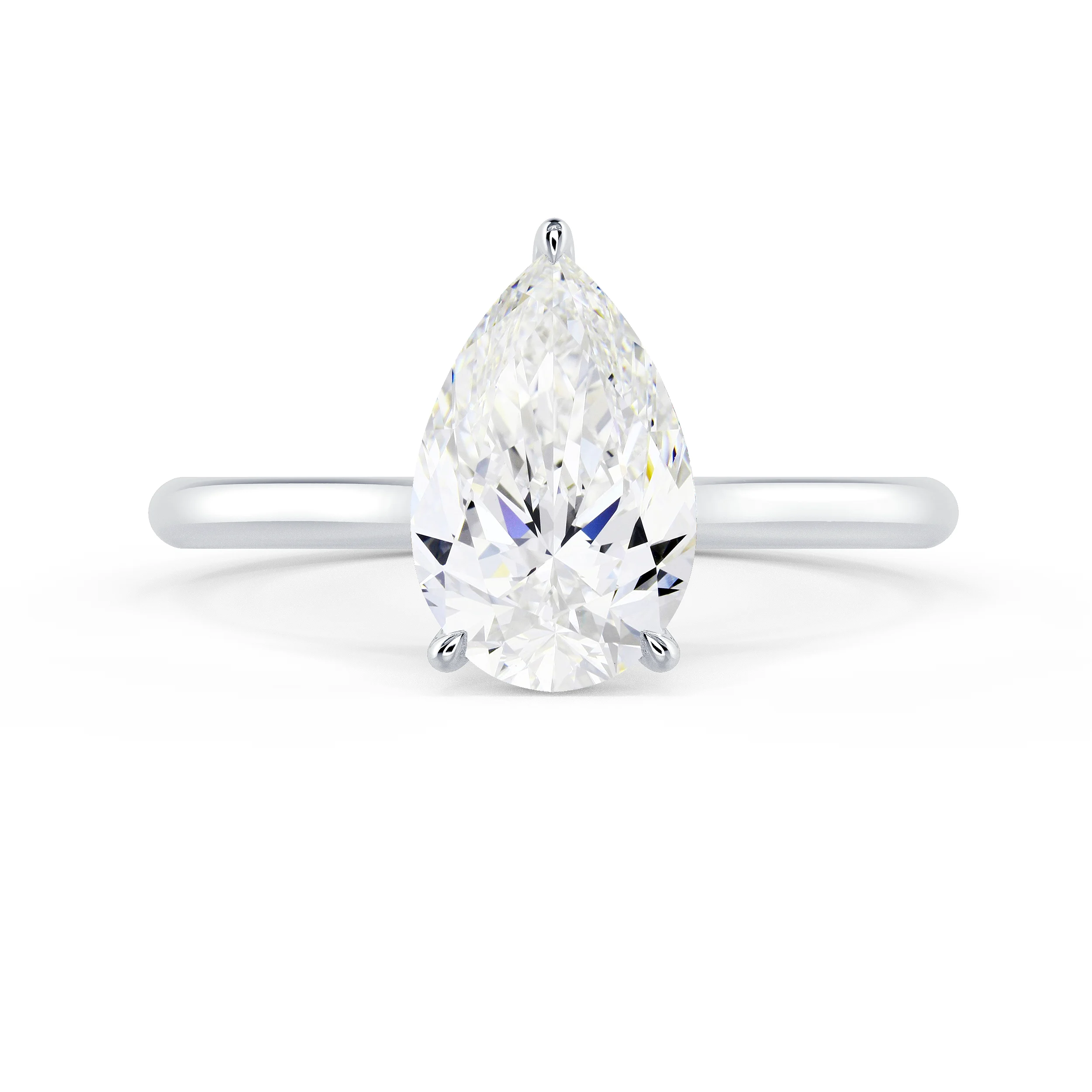 Exceptional Quality Synthetic Diamonds Pear Cathedral Solitaire Diamond Engagement Ring in White Gold (Main View)
