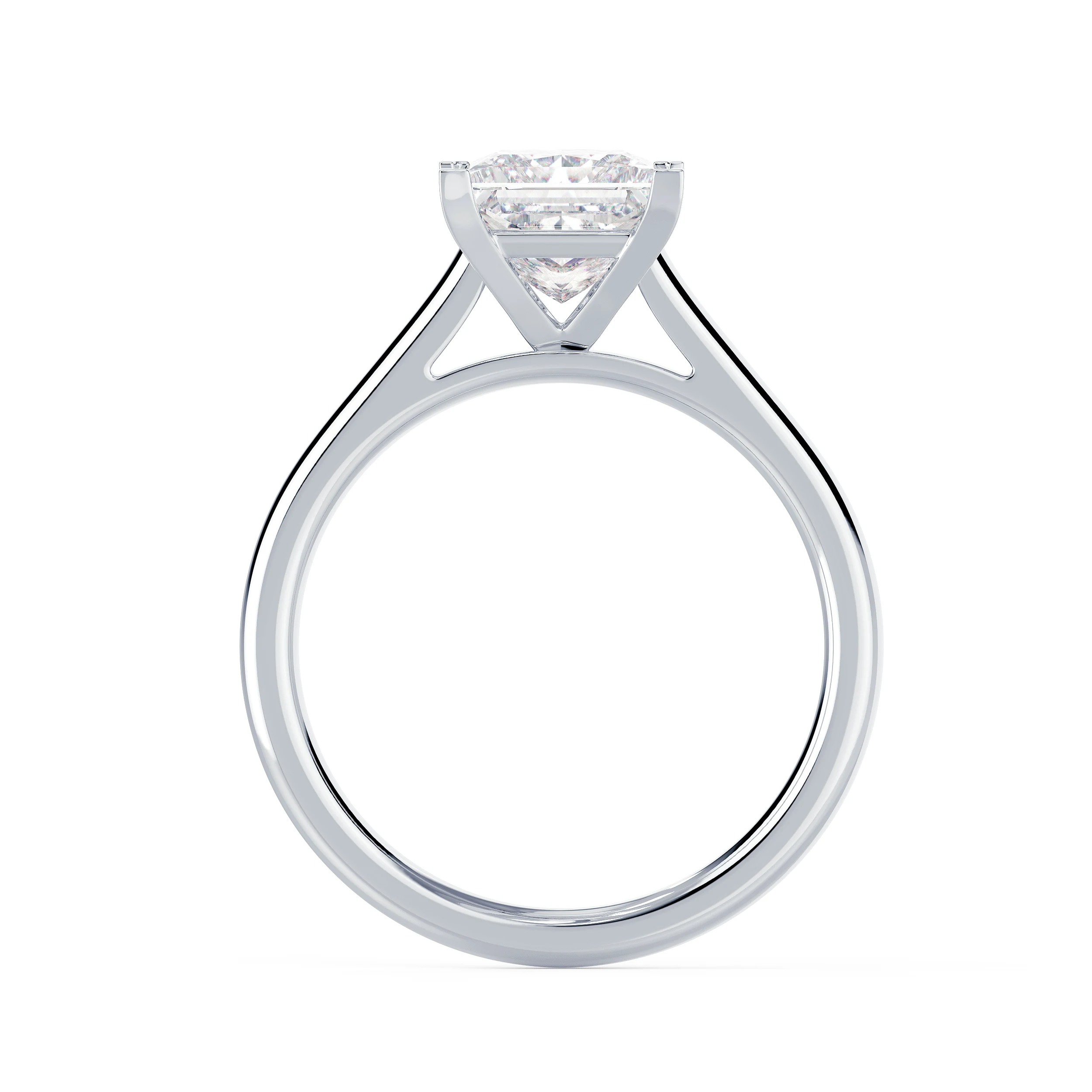 White Gold Princess Cathedral Solitaire Diamond Engagement Ring featuring Diamonds (Profile View)