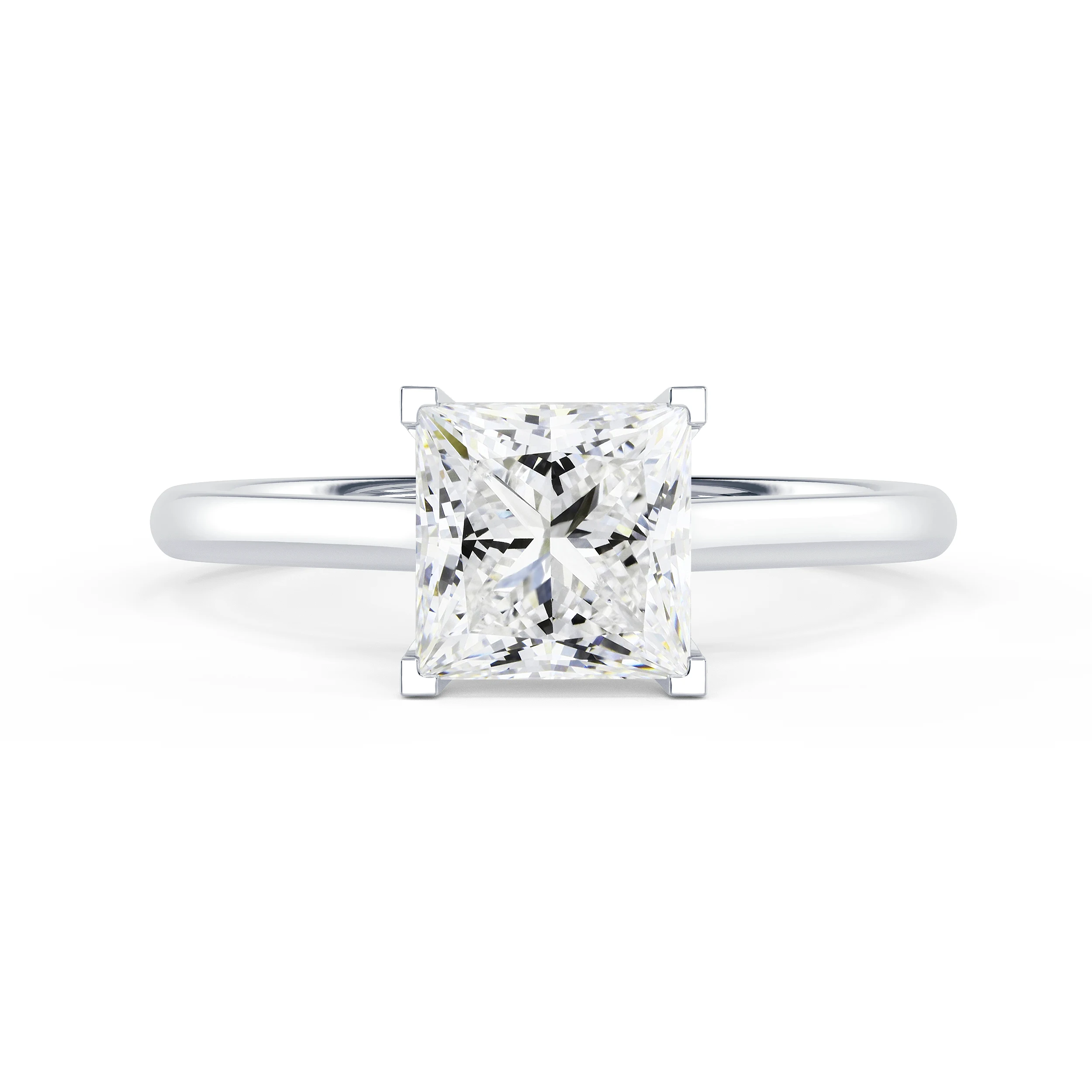 Lab Grown Diamonds set in White Gold Princess Cathedral Solitaire Diamond Engagement Ring (Main View)