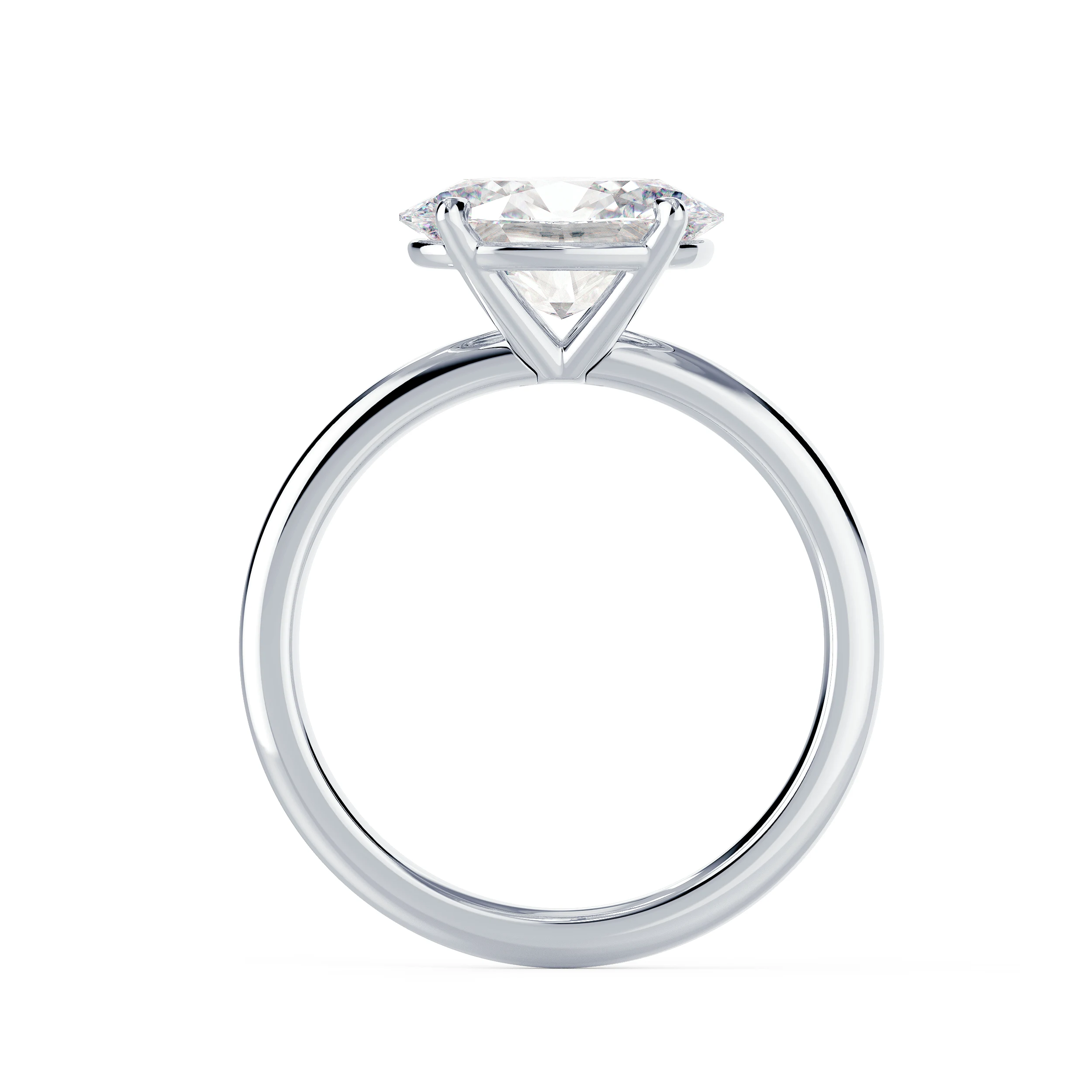 Synthetic Diamonds set in White Gold Oval East-West Solitaire Diamond Engagement Ring (Profile View)