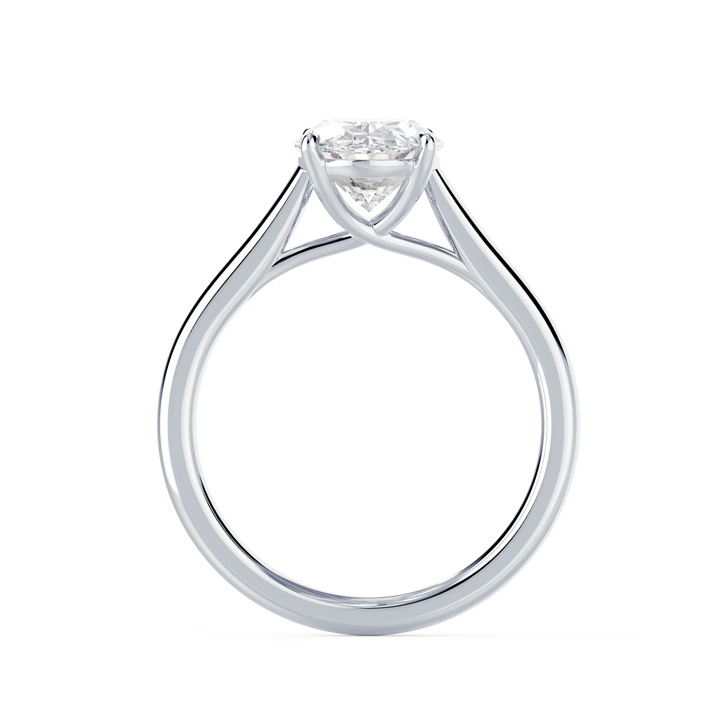 High Quality Diamonds set in White Gold Oval Trellis Solitaire Diamond Engagement Ring (Profile View)