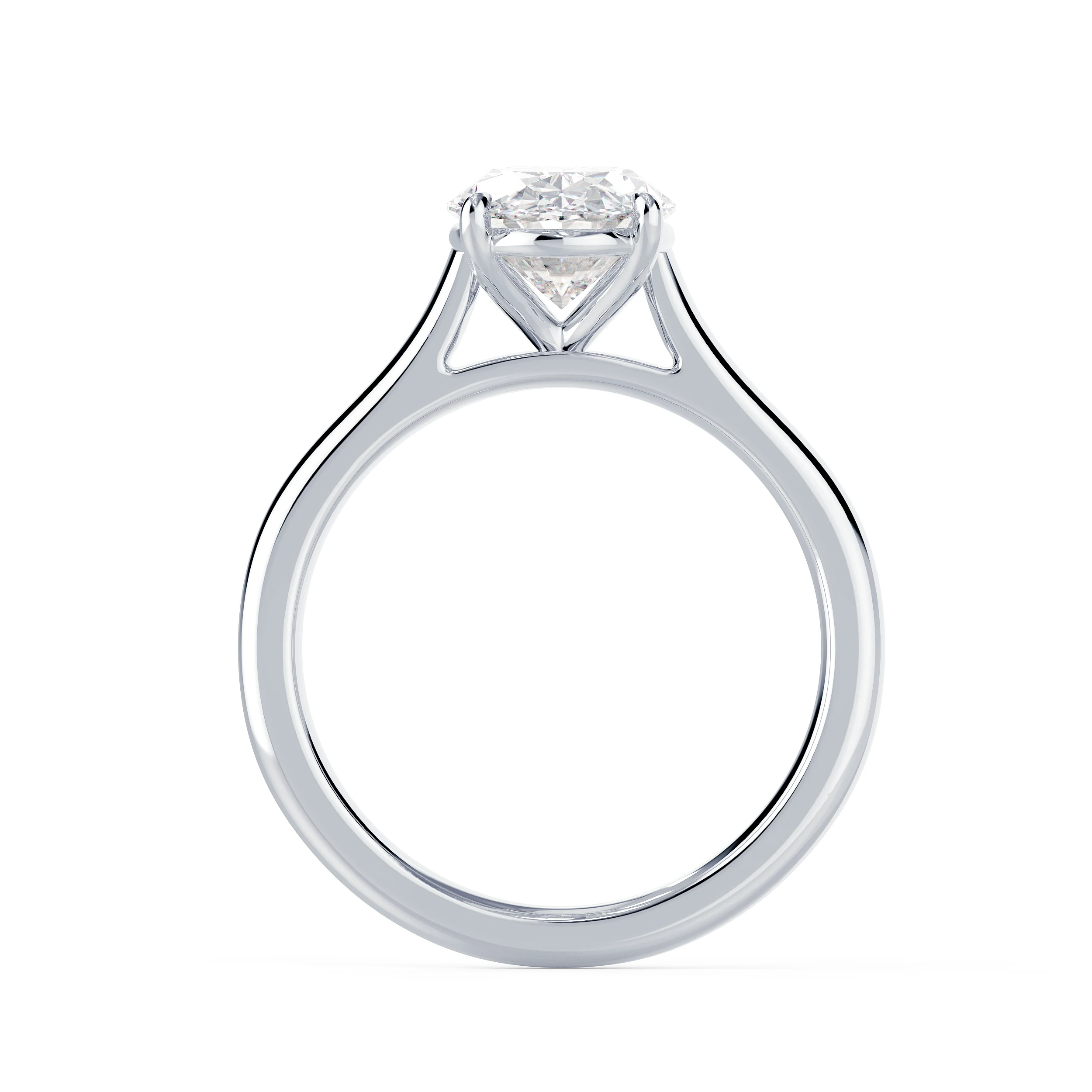 Diamonds Oval Cathedral Solitaire in White Gold (Profile View)