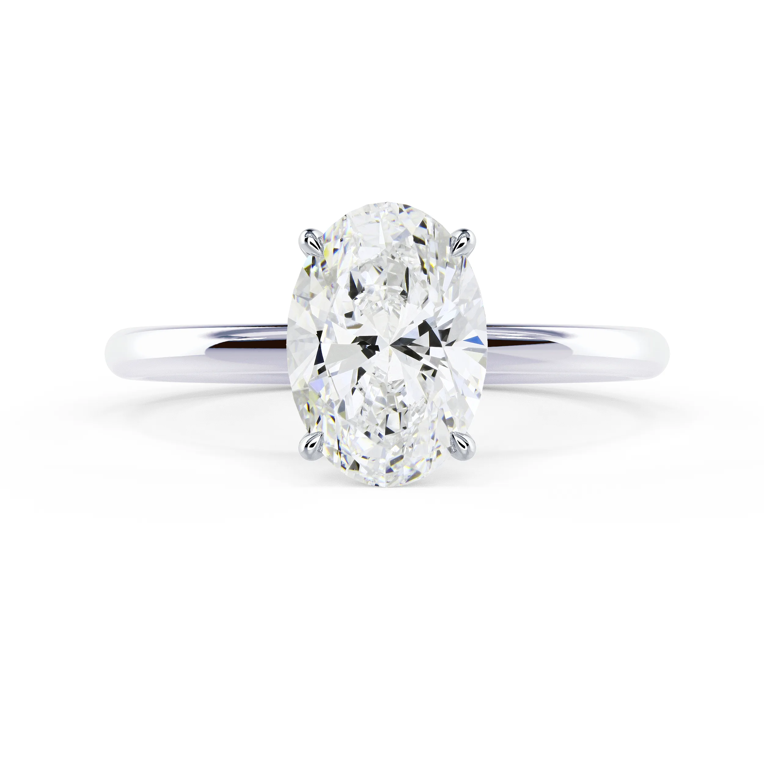 Created Diamonds Oval Petite Four Prong Solitaire Diamond Engagement Ring in White Gold (Main View)