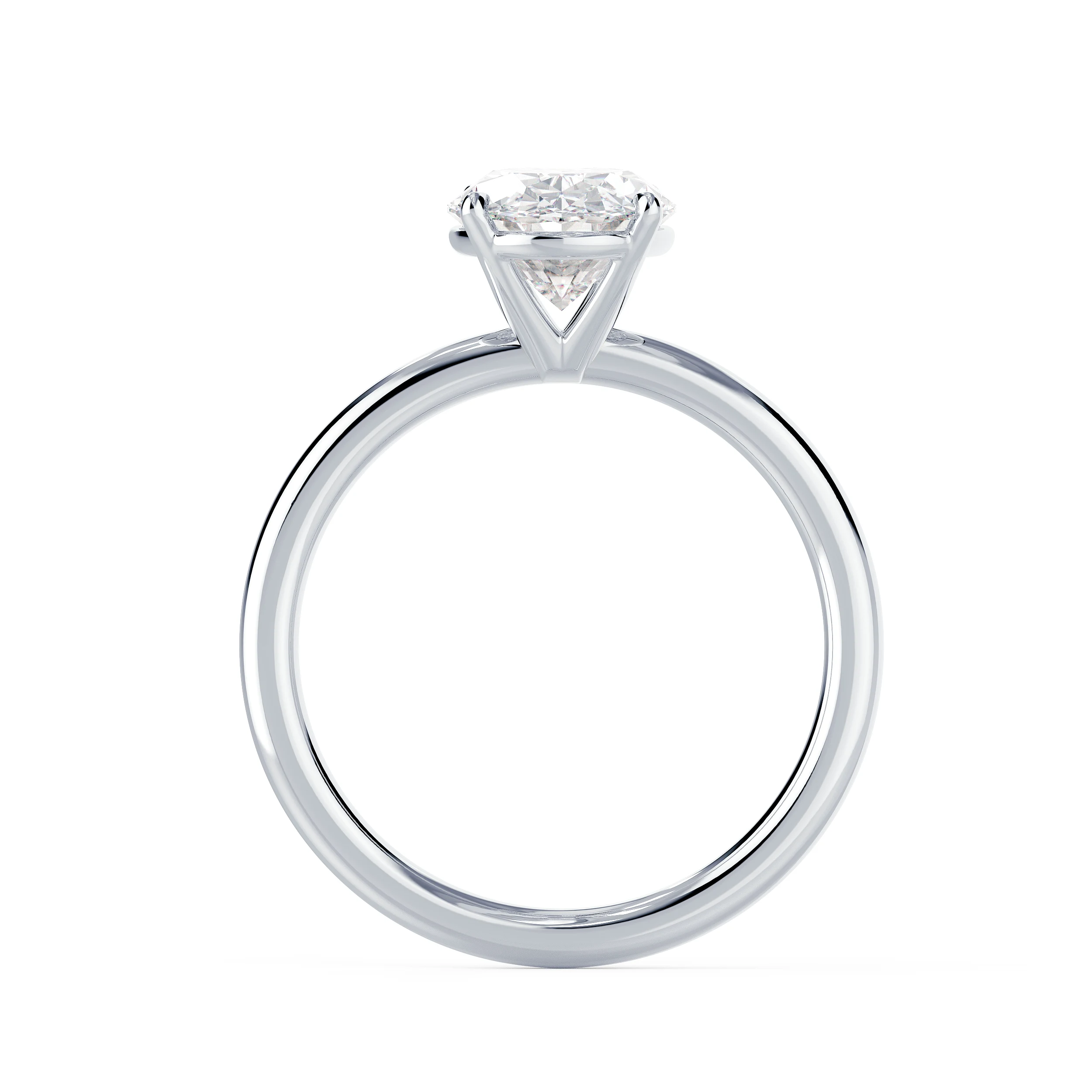 White Gold Oval Petite Four Prong Solitaire featuring Exceptional Quality Lab Diamonds (Profile View)