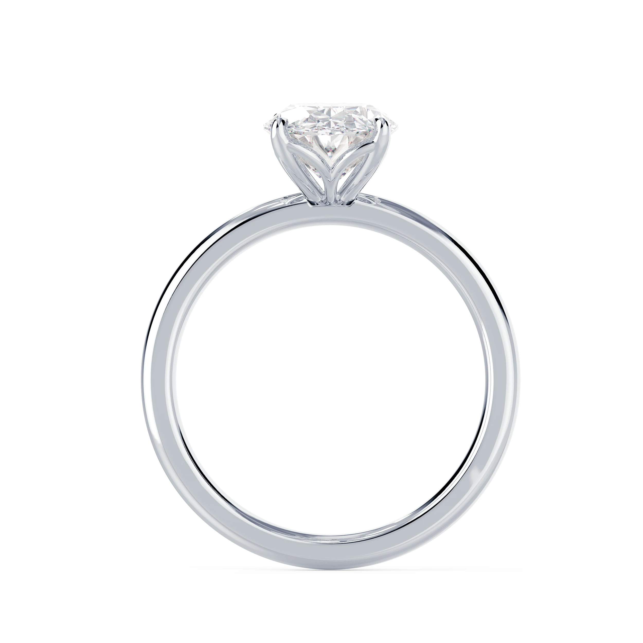 Hand Selected Man Made Diamonds set in White Gold Floral Basket Solitaire Diamond Engagement Ring (Profile View)