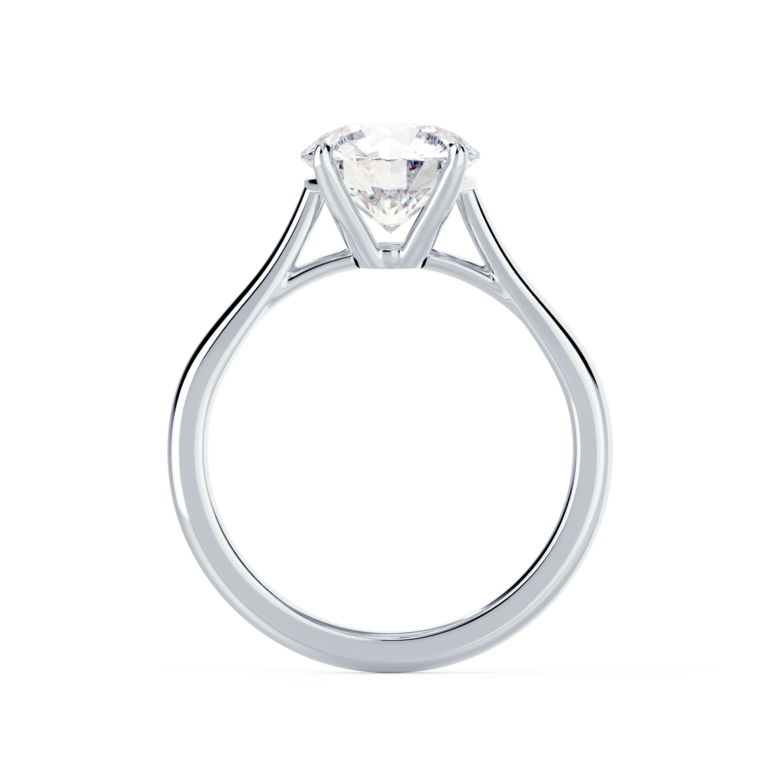 Diamonds Open Tapered Cathedral Solitaire in White Gold (Profile View)