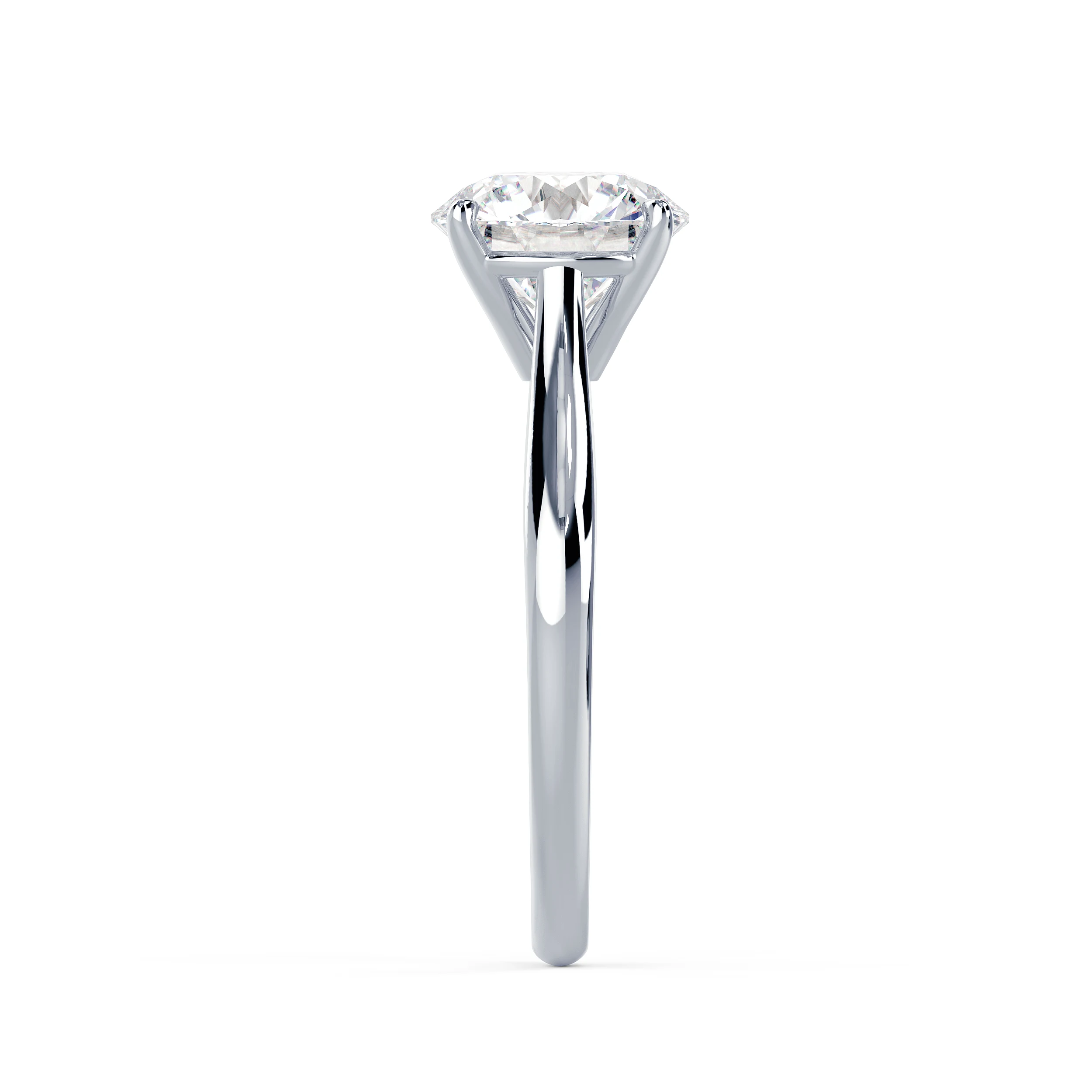Lab Diamonds set in White Gold Open Tapered Cathedral Solitaire Diamond Engagement Ring (Side View)