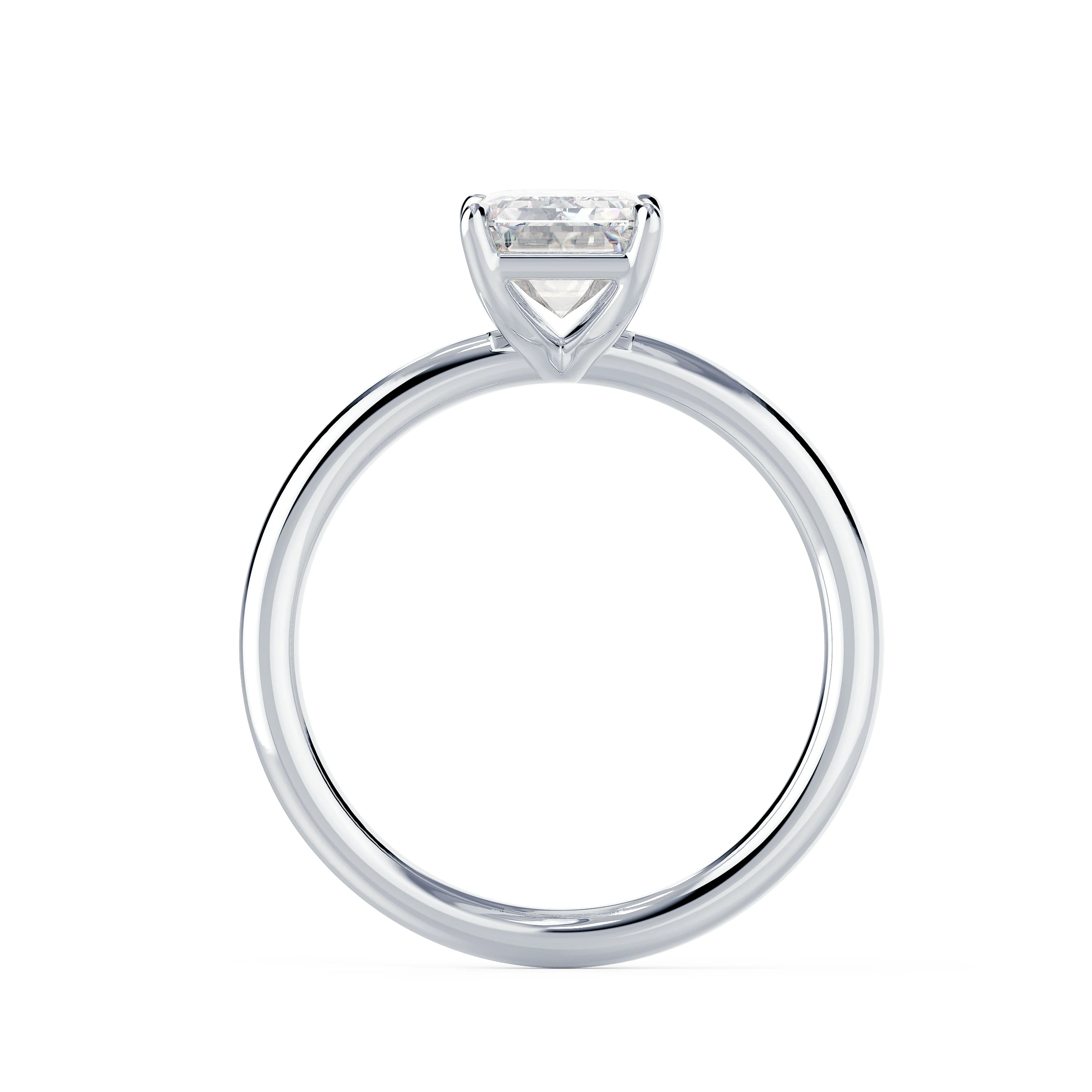 High Quality Diamonds Emerald Petite Four Prong Solitaire in White Gold (Profile View)