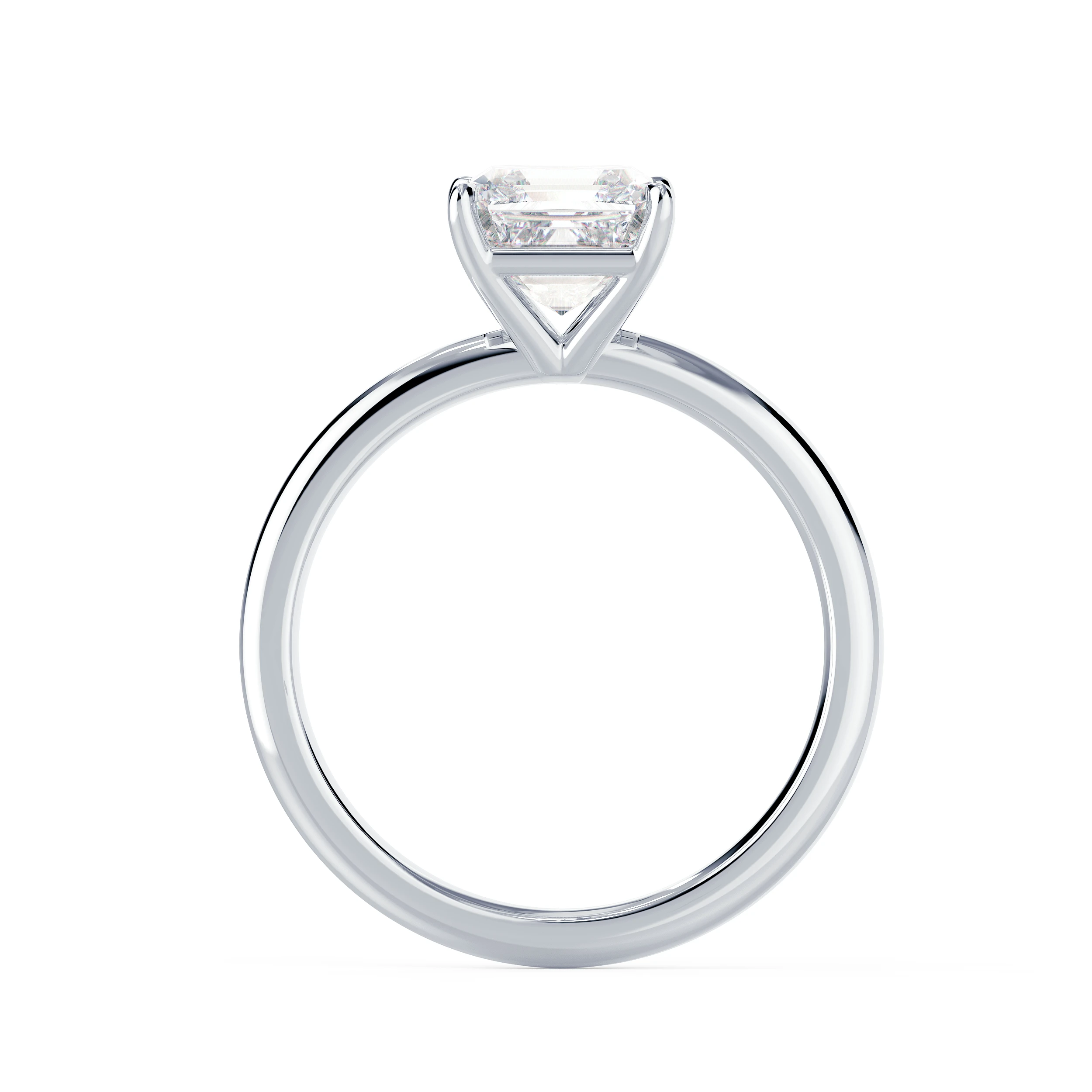 Hand Selected Diamonds set in White Gold Asscher Petite Four Prong Solitaire (Profile View)