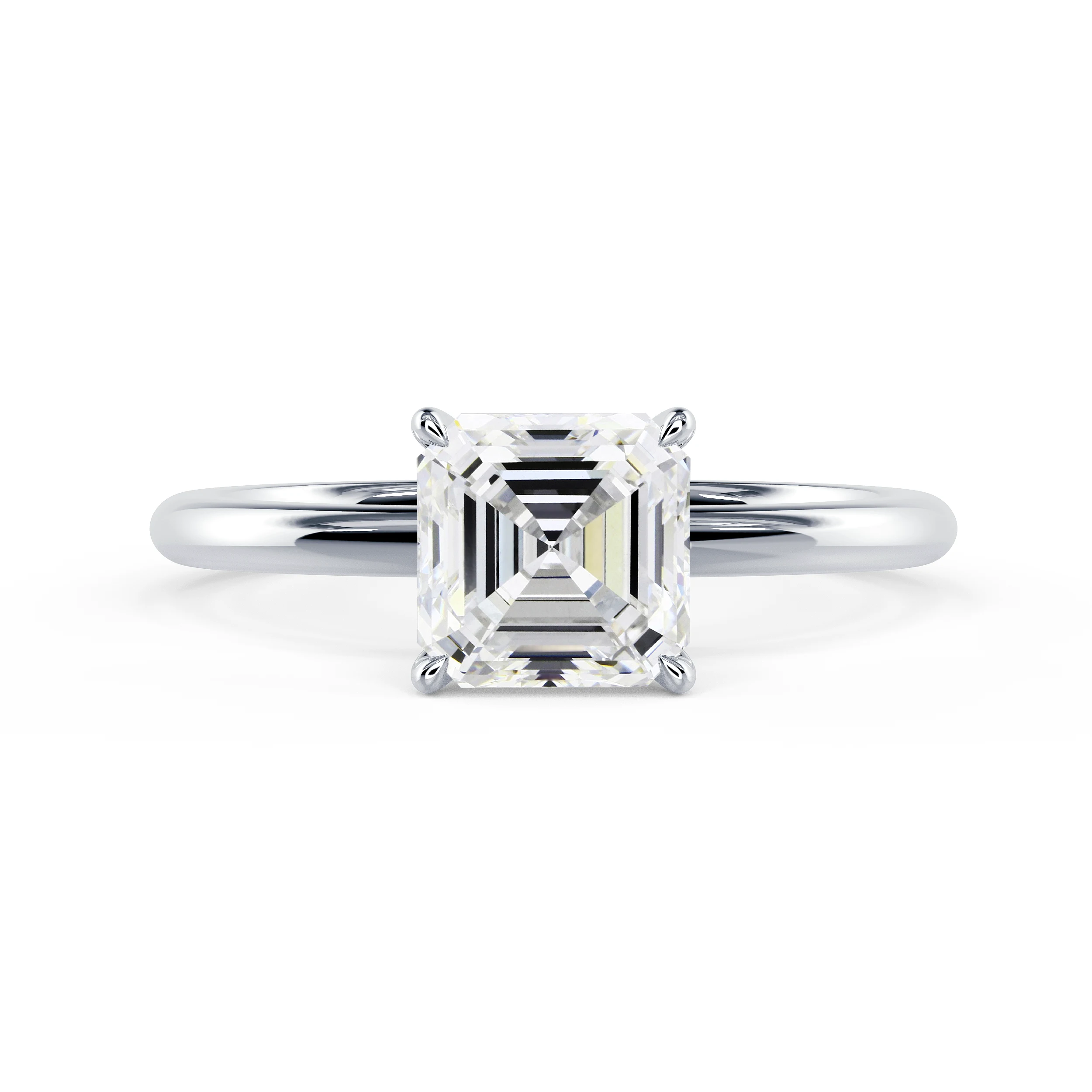White Gold Asscher Petite Four Prong Solitaire Diamond Engagement Ring featuring Diamonds (Main View)