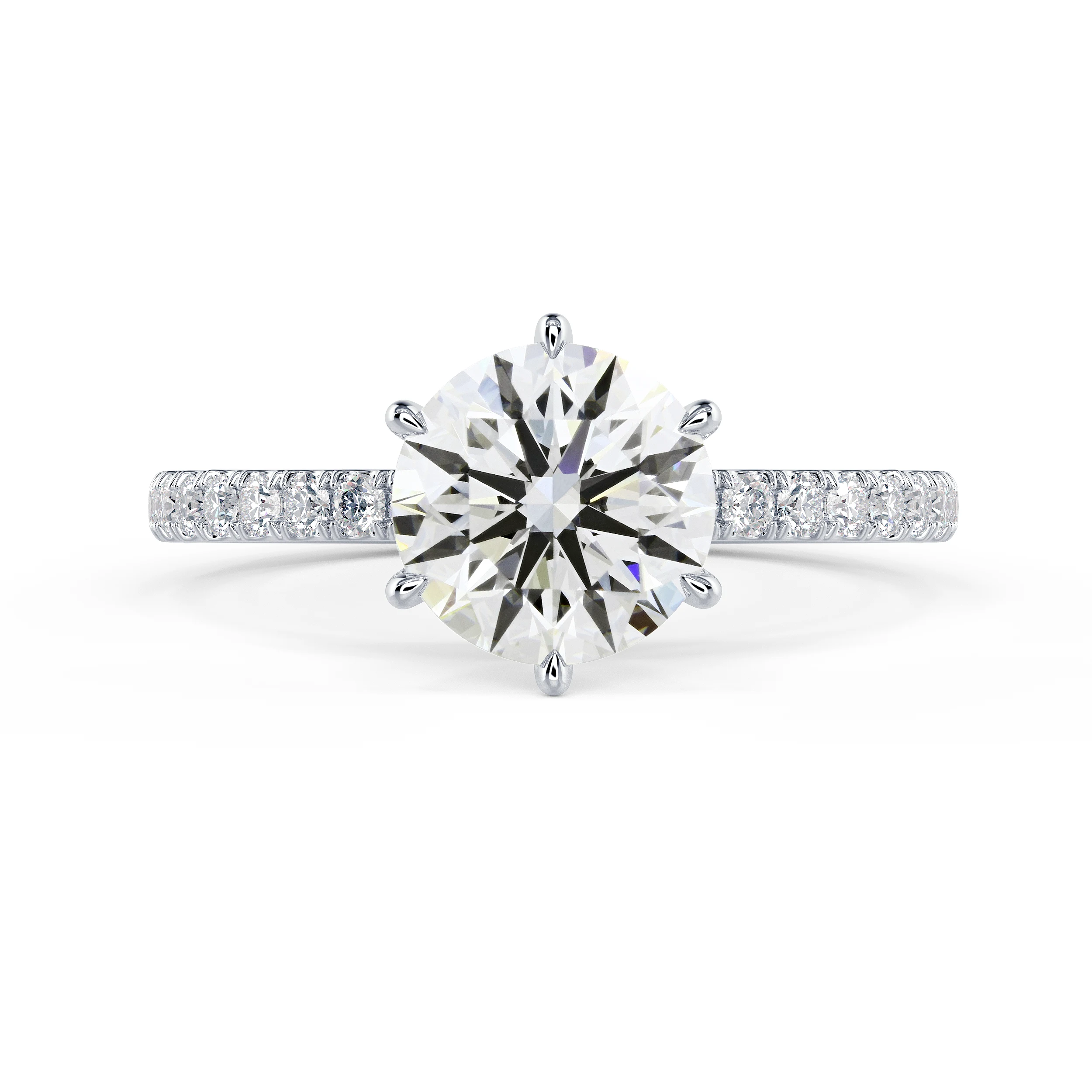 Lab Diamonds set in White Gold Round Six Prong Pavé Diamond Engagement Ring (Main View)