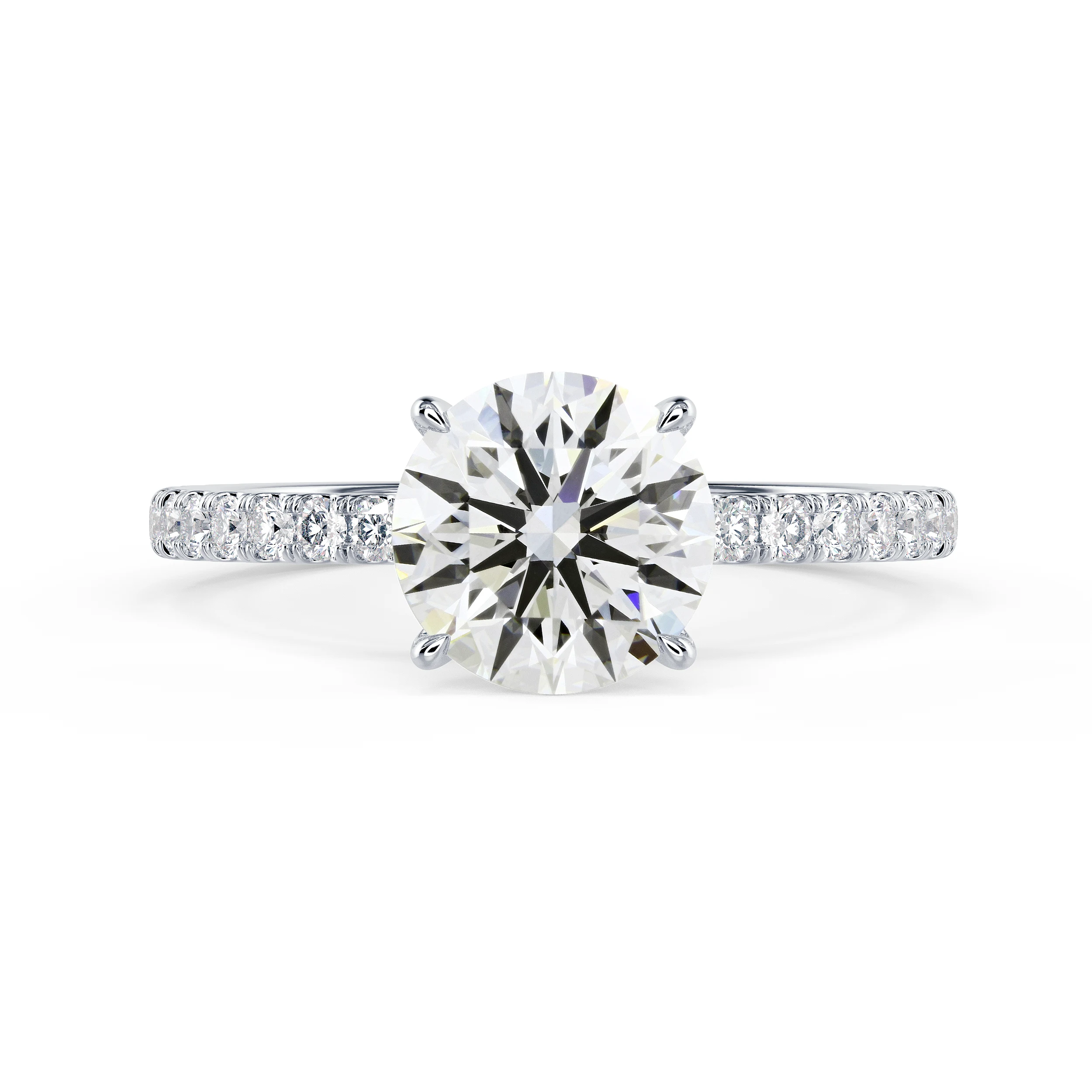 Diamonds Round Classic Four Prong Pavé Diamond Engagement Ring in White Gold (Main View)