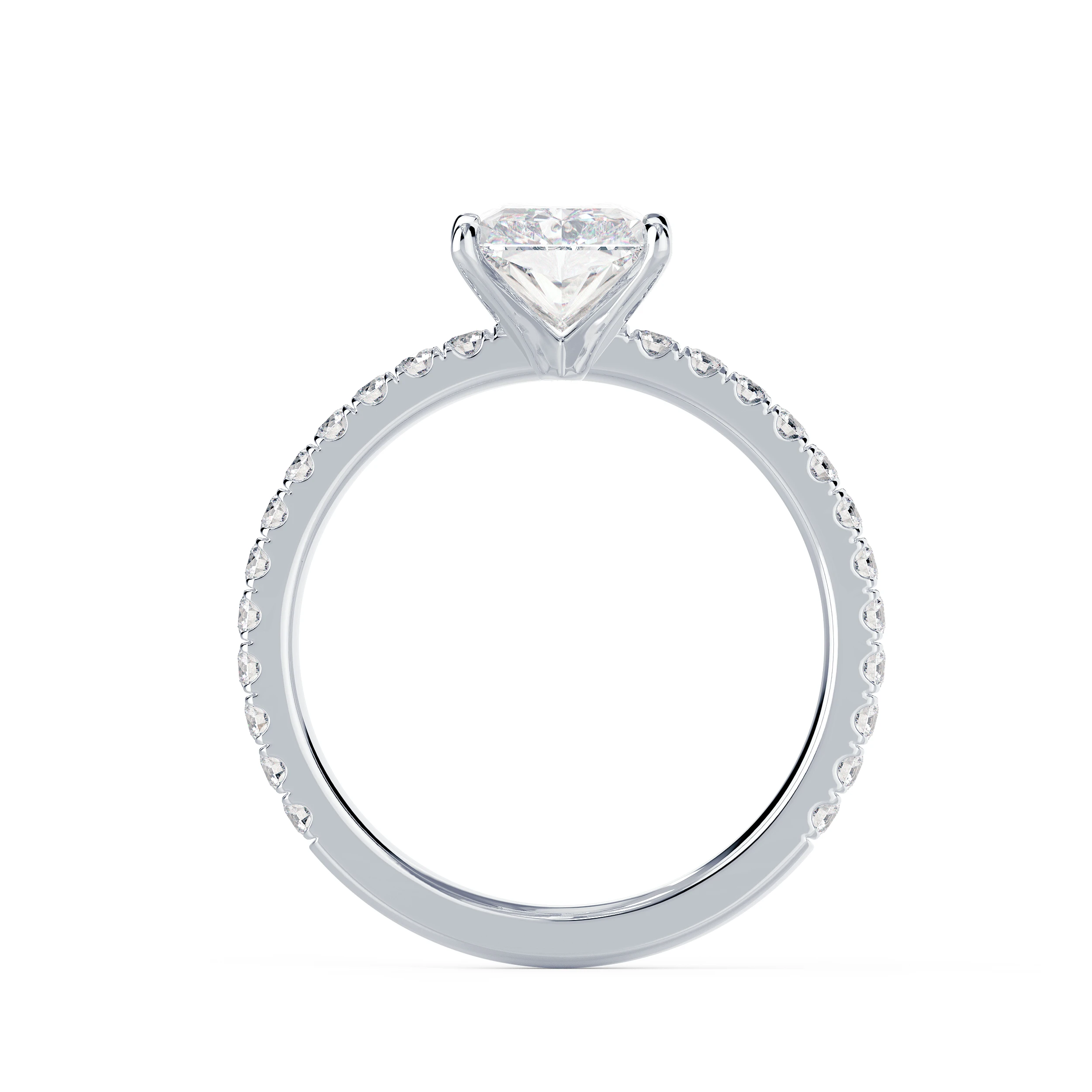 Diamonds Radiant Classic Four Prong Pavé Diamond Engagement Ring in White Gold (Profile View)