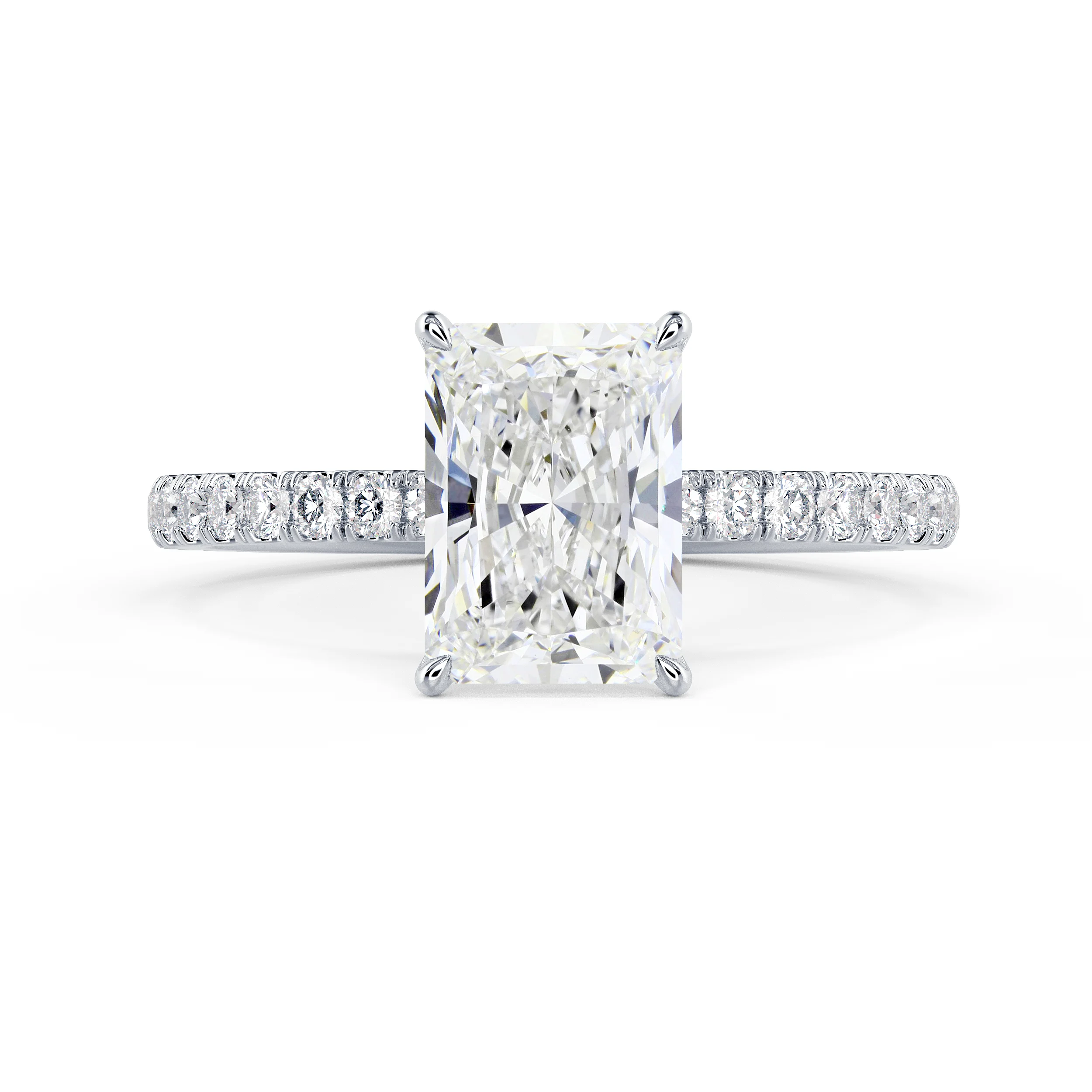 White Gold Radiant Classic Four Prong Pavé Diamond Engagement Ring featuring Exceptional Quality Diamonds (Main View)
