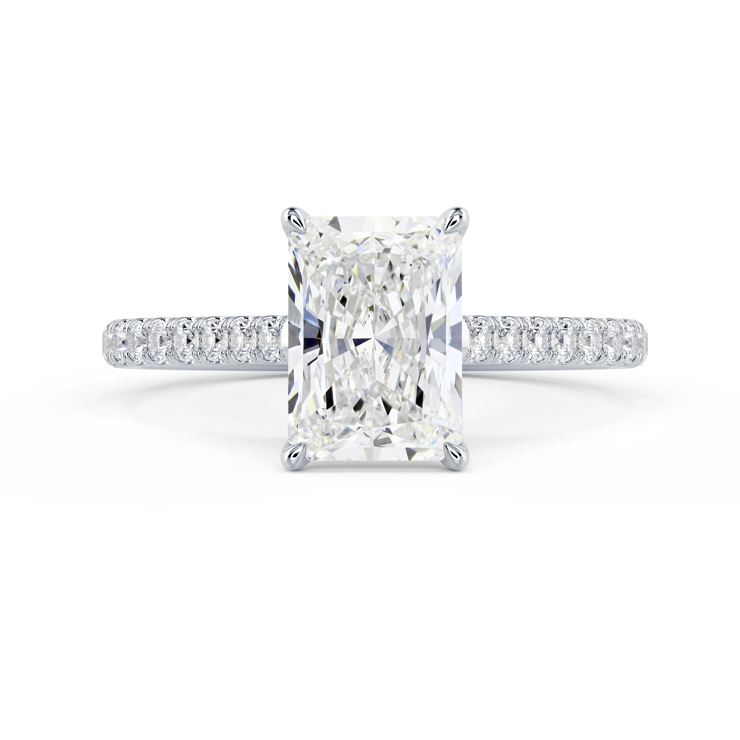 White Gold Radiant Cathedral Pavé Diamond Engagement Ring featuring Hand Selected Lab Created Diamonds (Main View)
