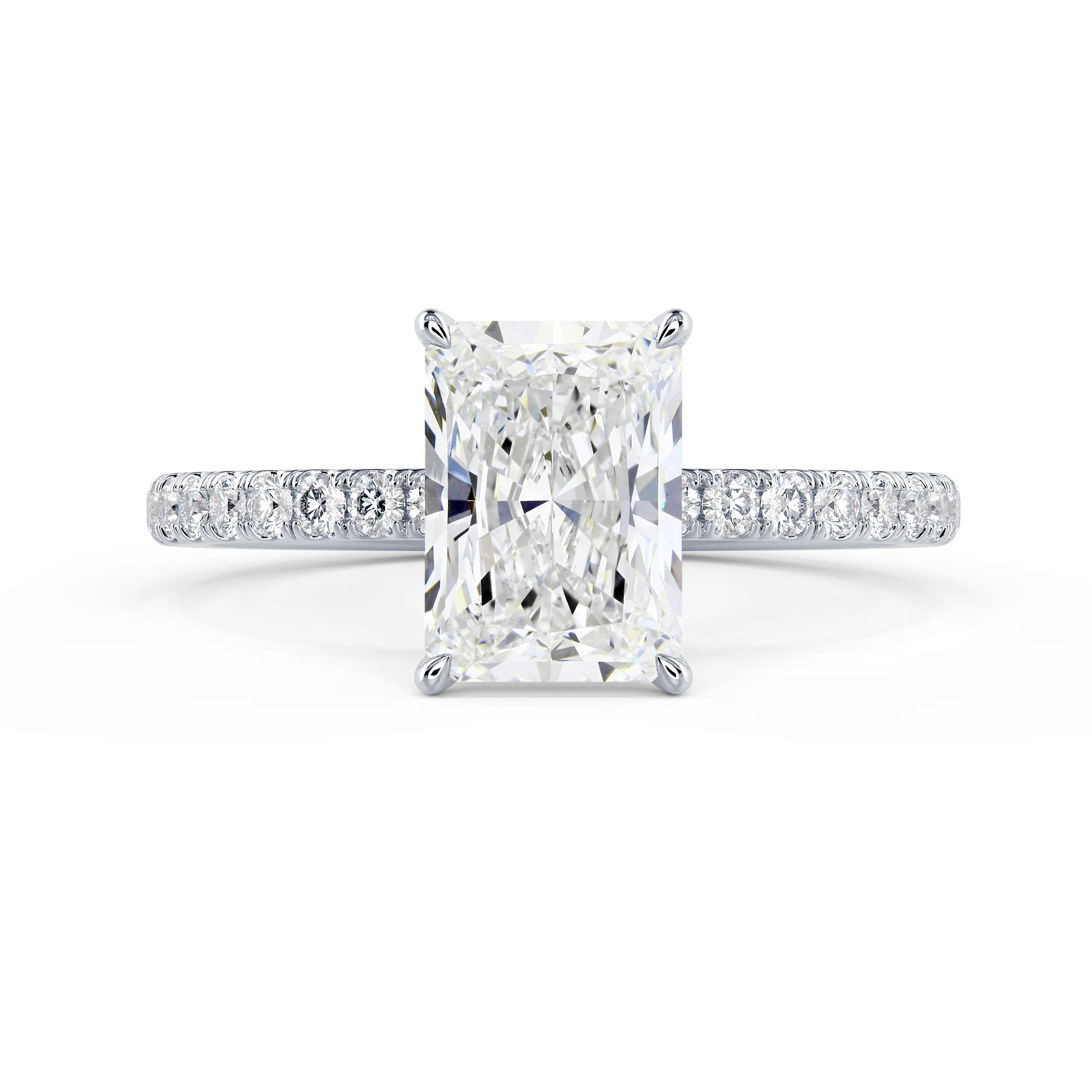 Synthetic Diamonds Radiant Petite Four Prong Pavé Setting in White Gold (Main View)