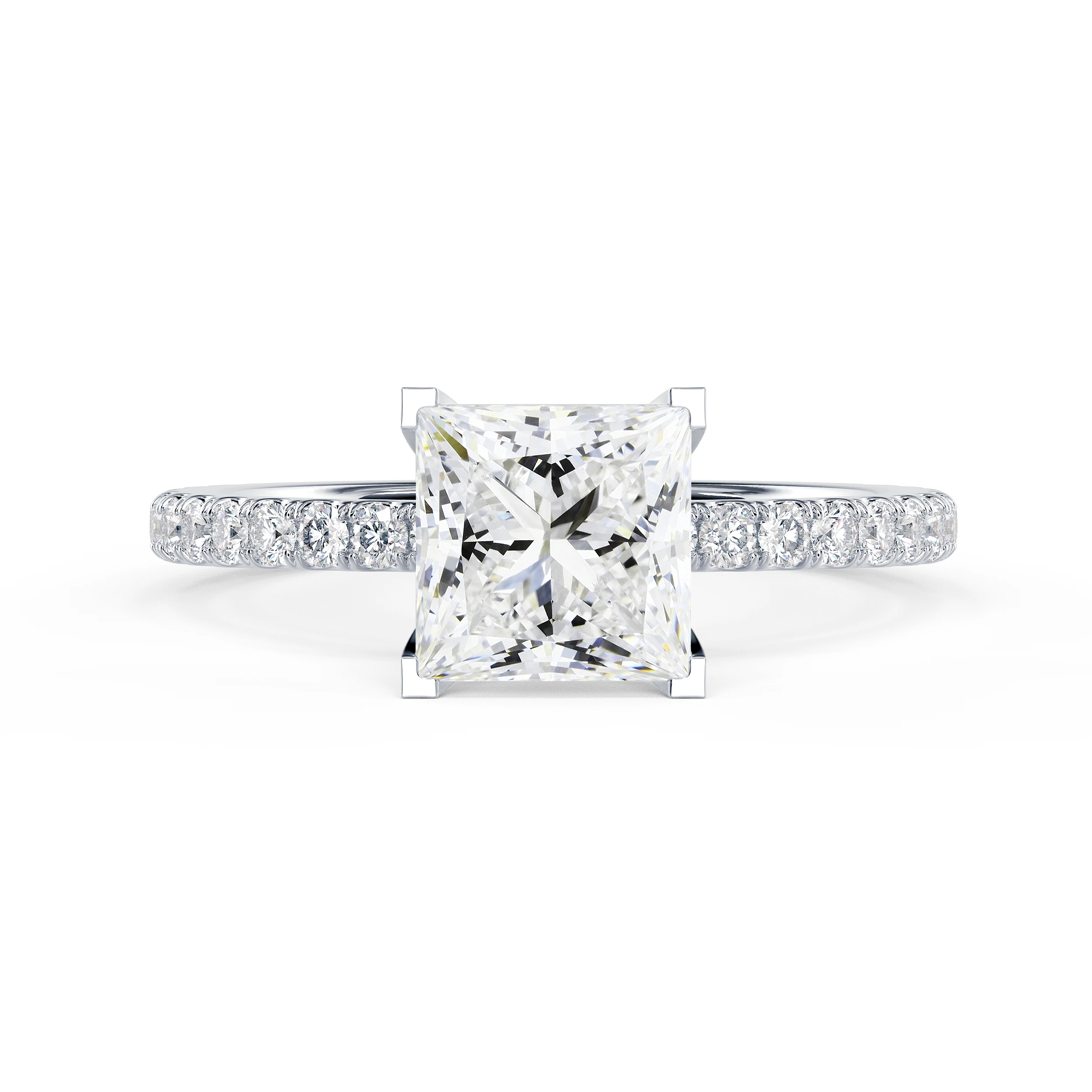 Lab Created Diamonds Princess Classic Four Prong Pavé Setting in White Gold (Main View)