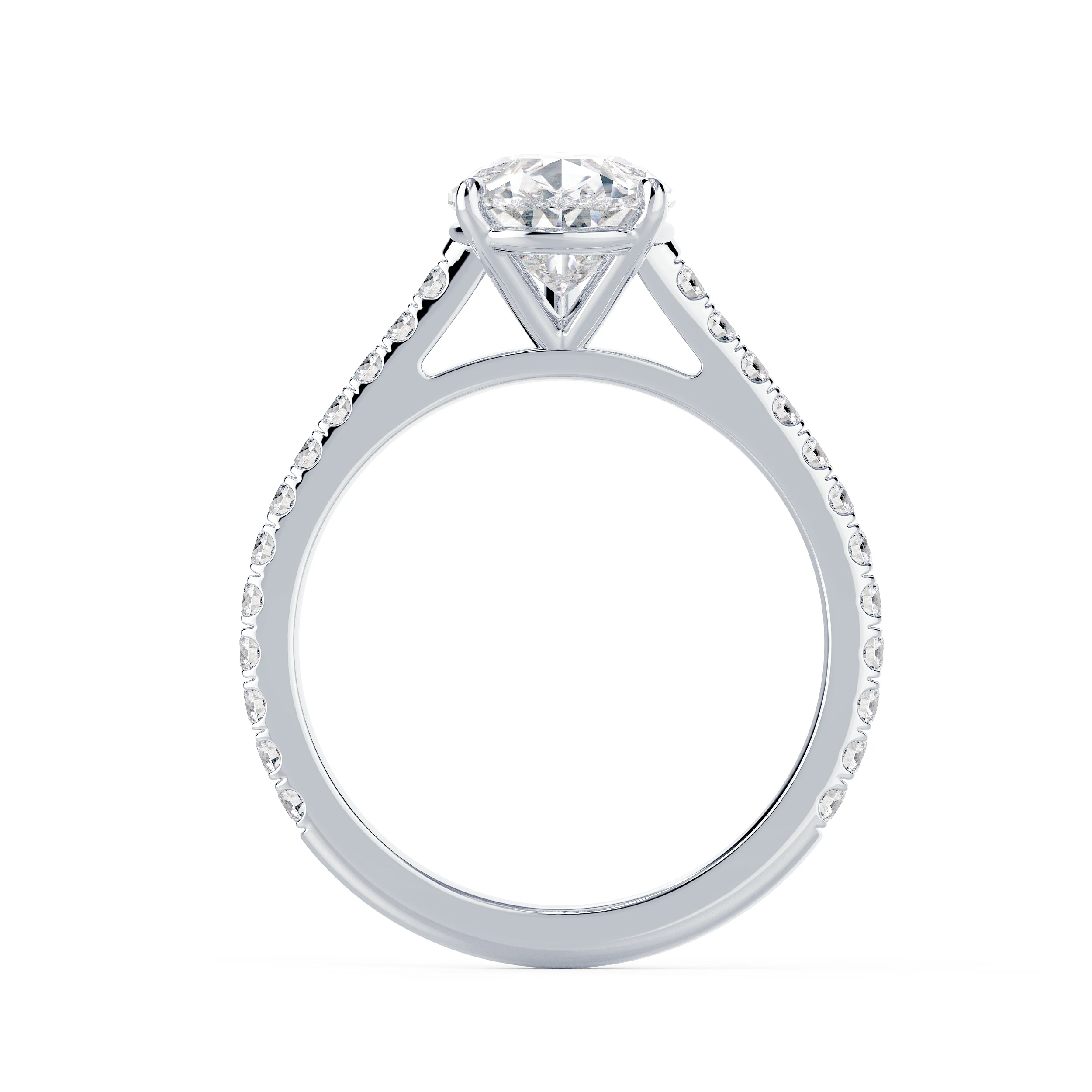 White Gold Pear Cathedral Pavé Setting featuring Lab Grown Diamonds (Profile View)