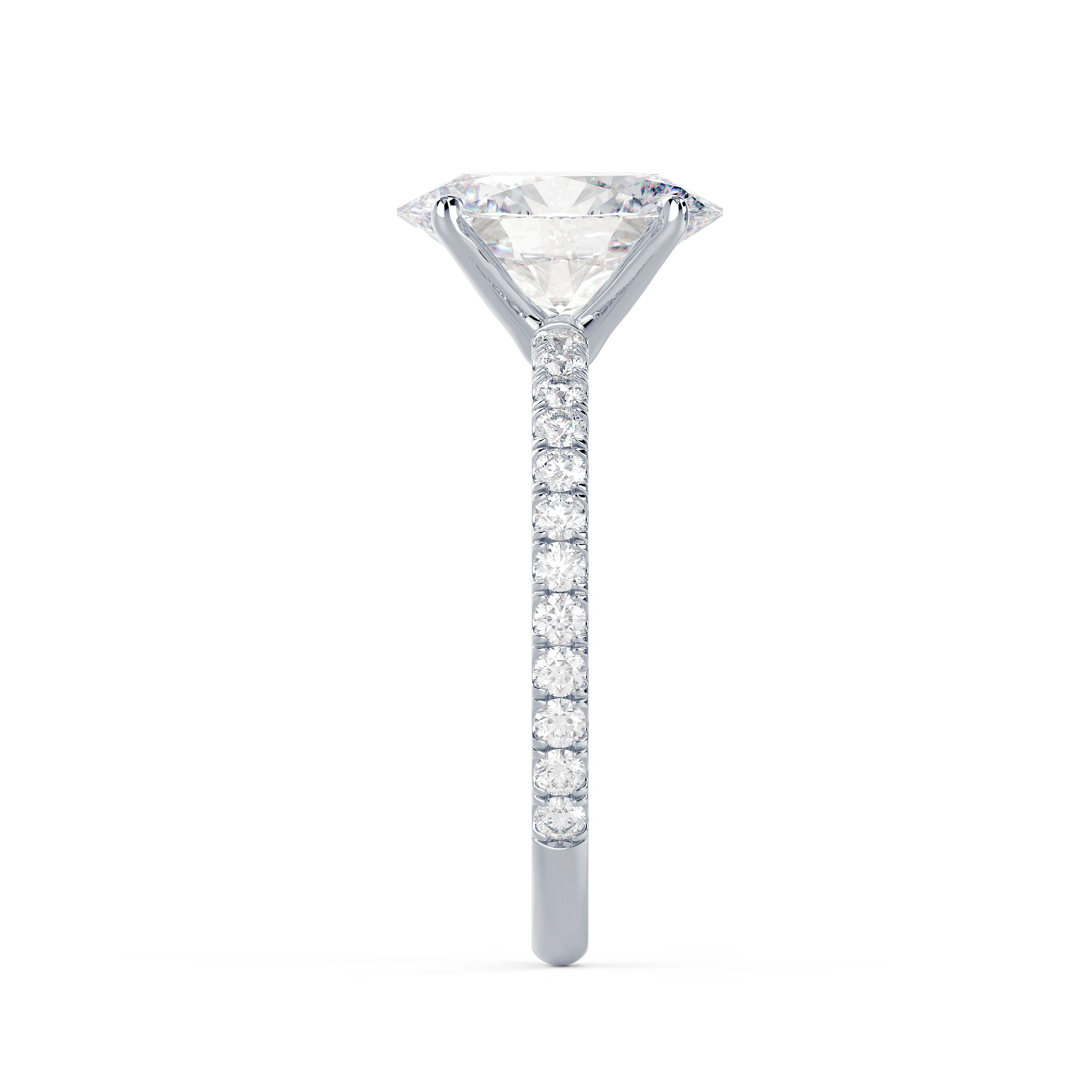 Diamonds Oval Classic Four Prong Pavé Setting in White Gold (Side View)