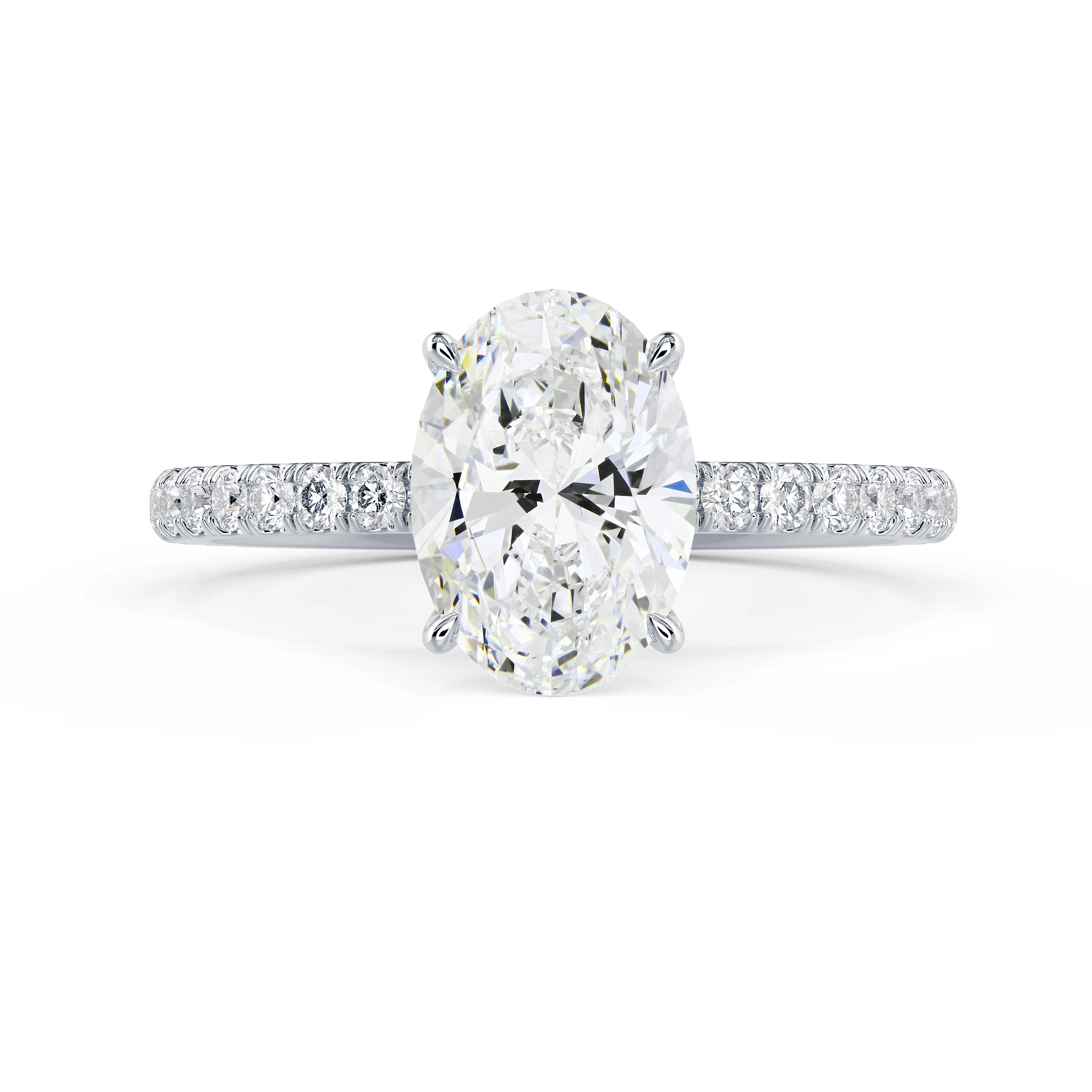 Hand Selected Lab Diamonds set in White Gold Oval Classic Four Prong Pavé Setting (Main View)