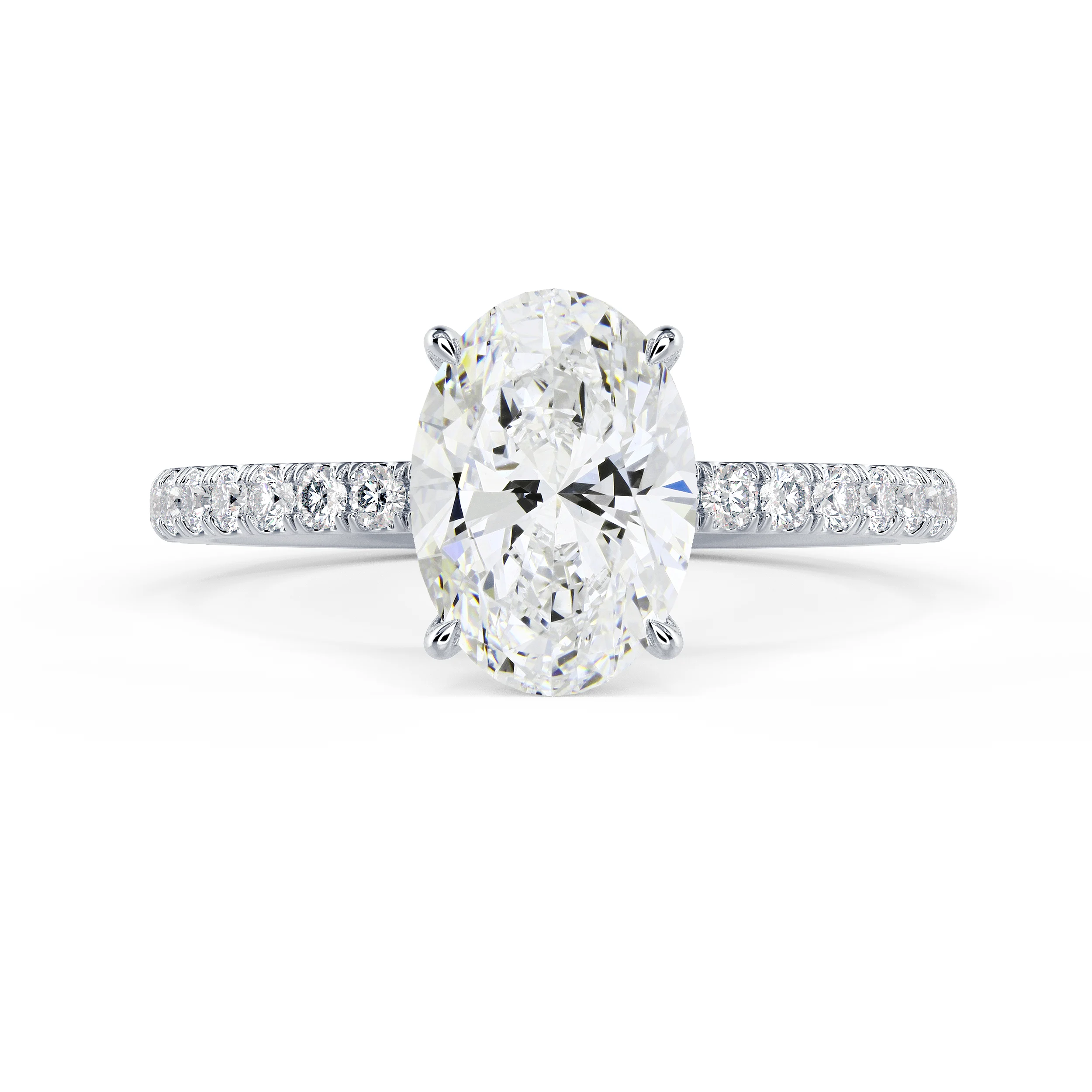 Lab Diamonds set in White Gold Oval Petite Four Prong Pavé Diamond Engagement Ring (Main View)