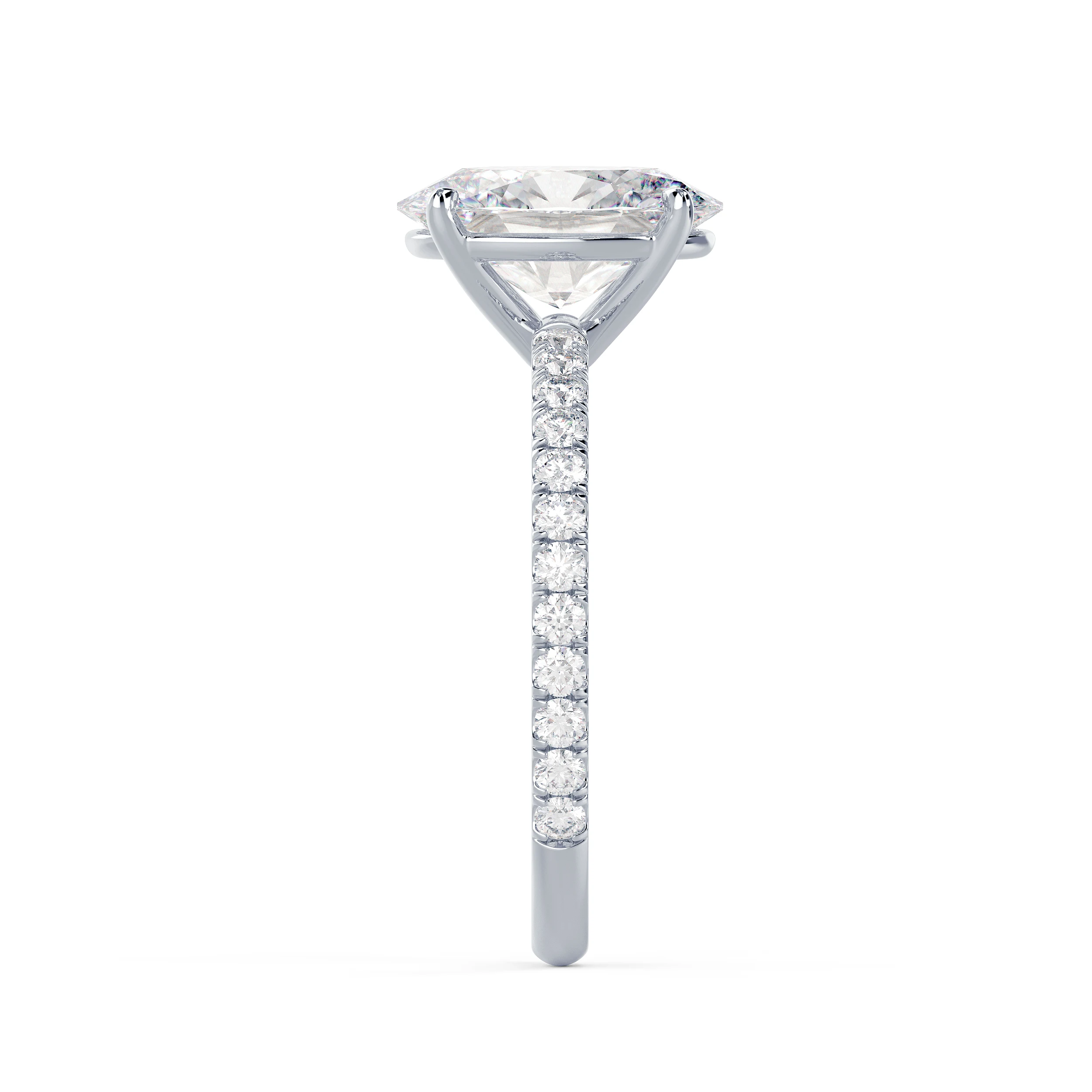 White Gold Oval Petite Four Prong Pavé Setting featuring Lab Diamonds (Side View)