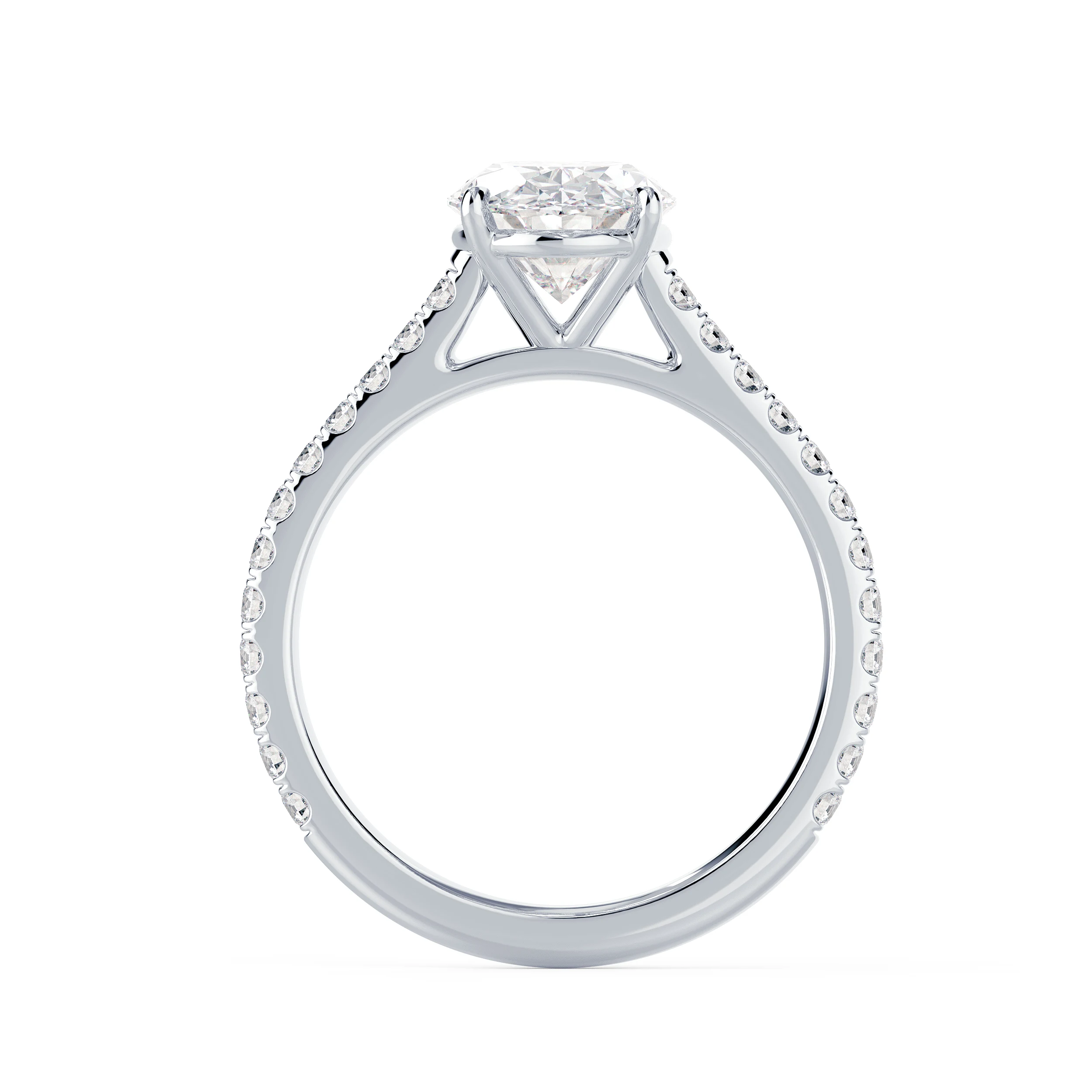 Lab Grown Diamonds Oval Cathedral Pavé Setting in White Gold (Profile View)