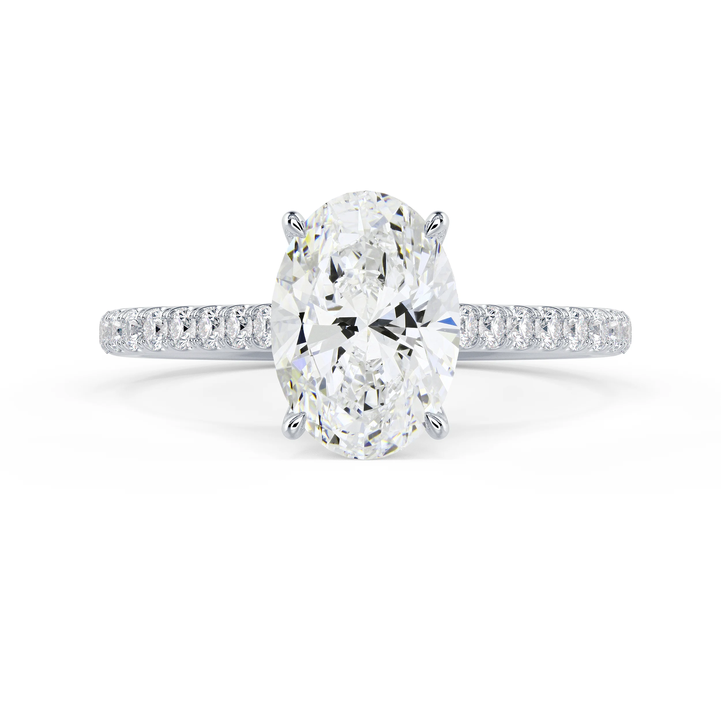 White Gold Oval Cathedral Pavé Diamond Engagement Ring featuring Lab Diamonds (Main View)