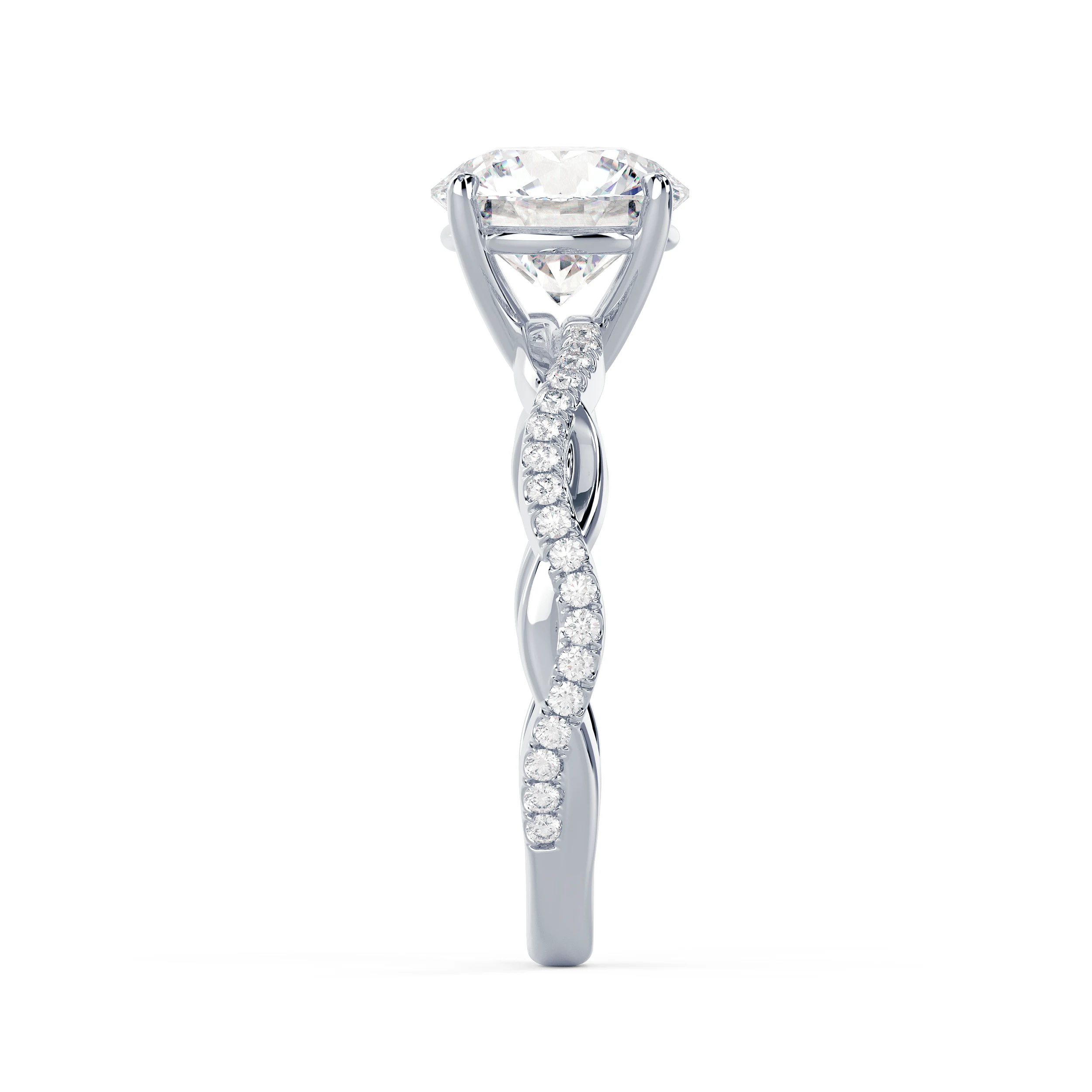 Hand Selected Diamonds set in White Gold Infinity Twist Diamond Engagement Ring (Side View)