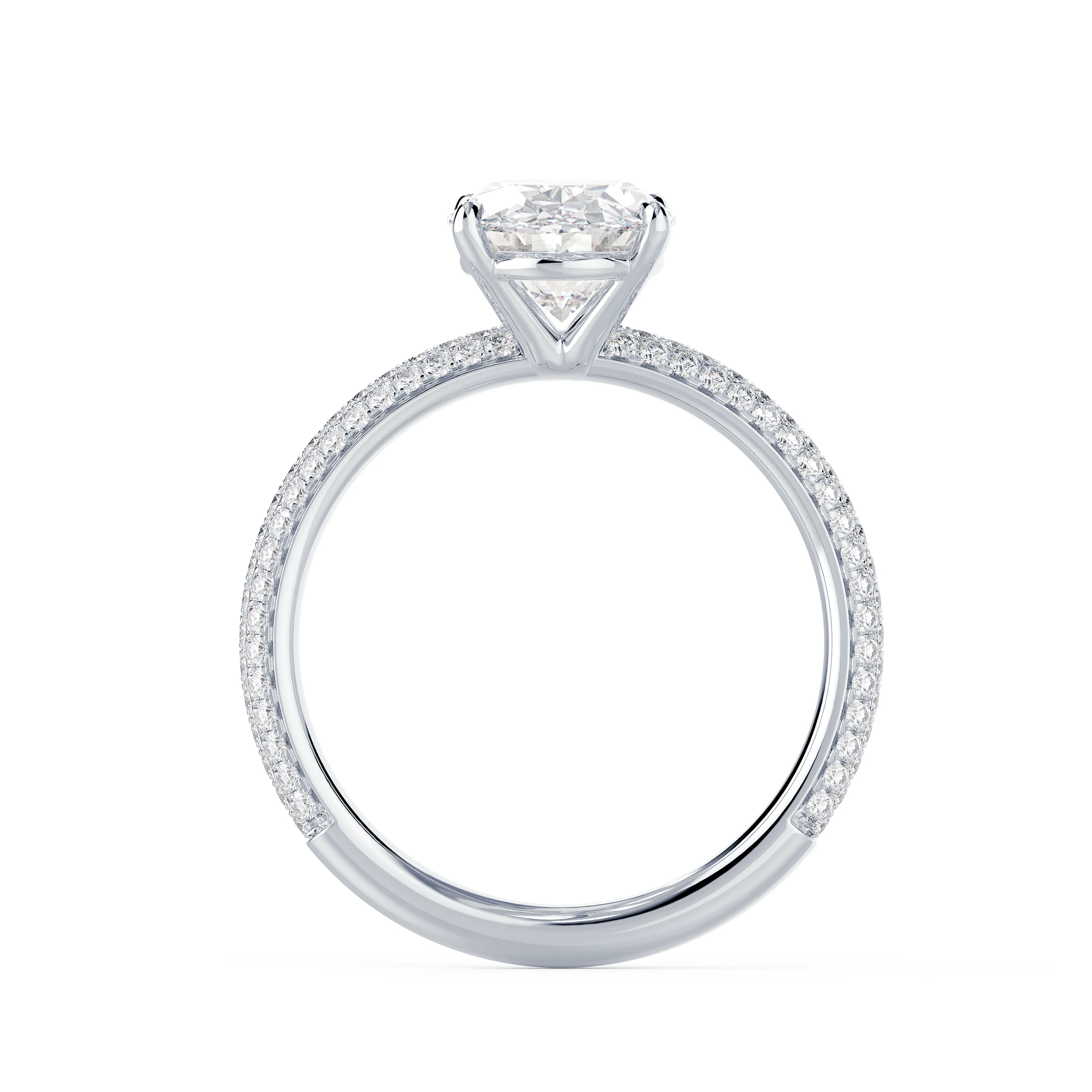 Created Diamonds Three Sided Pavé Setting in White Gold (Profile View)