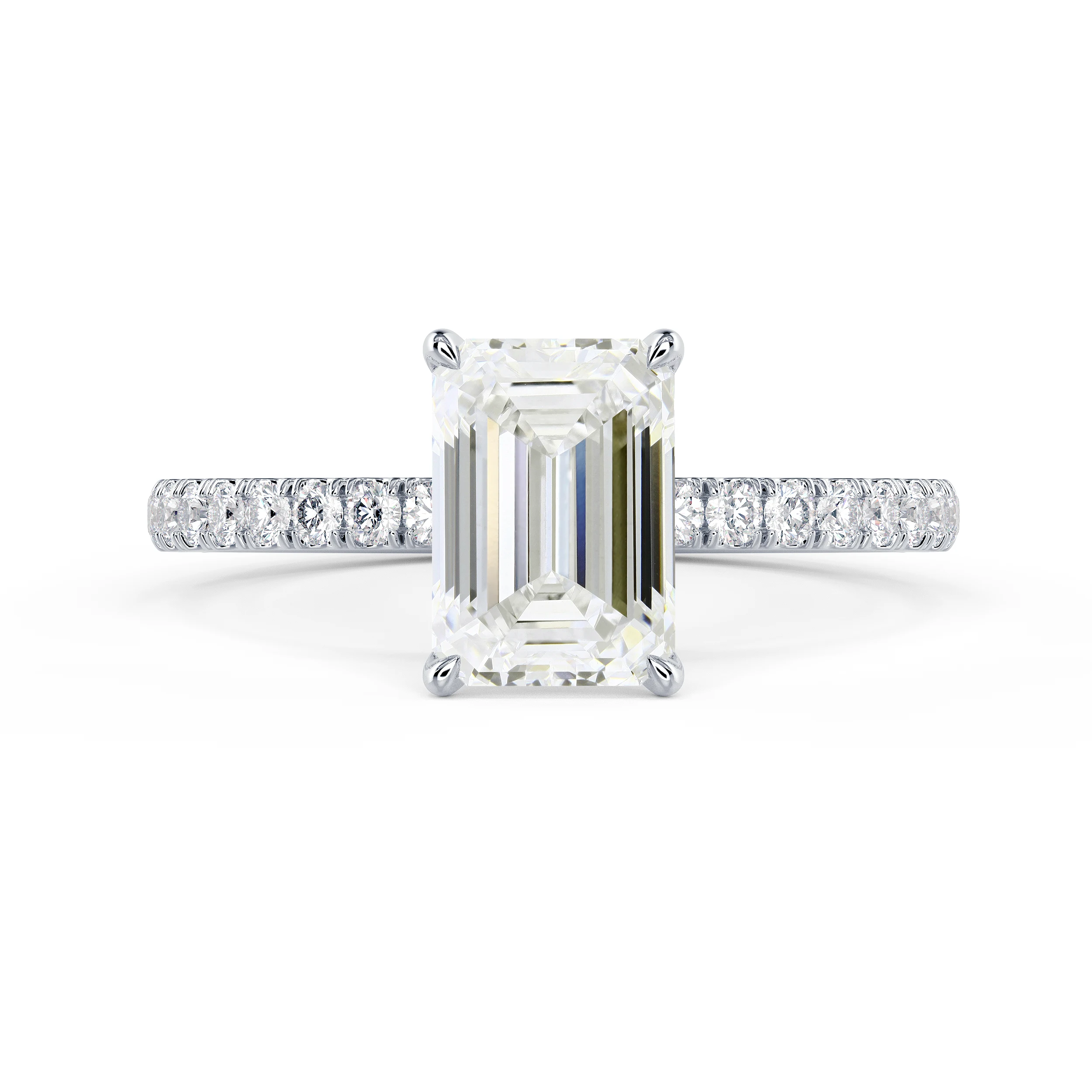 Diamonds Emerald Classic Four Prong Pavé Setting in White Gold (Main View)