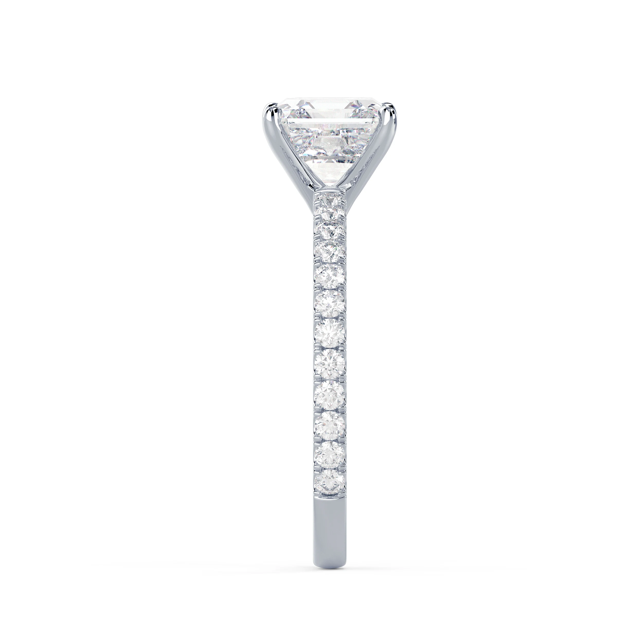 Exceptional Quality Lab Diamonds Asscher Classic Four Prong Pavé Setting in White Gold (Side View)