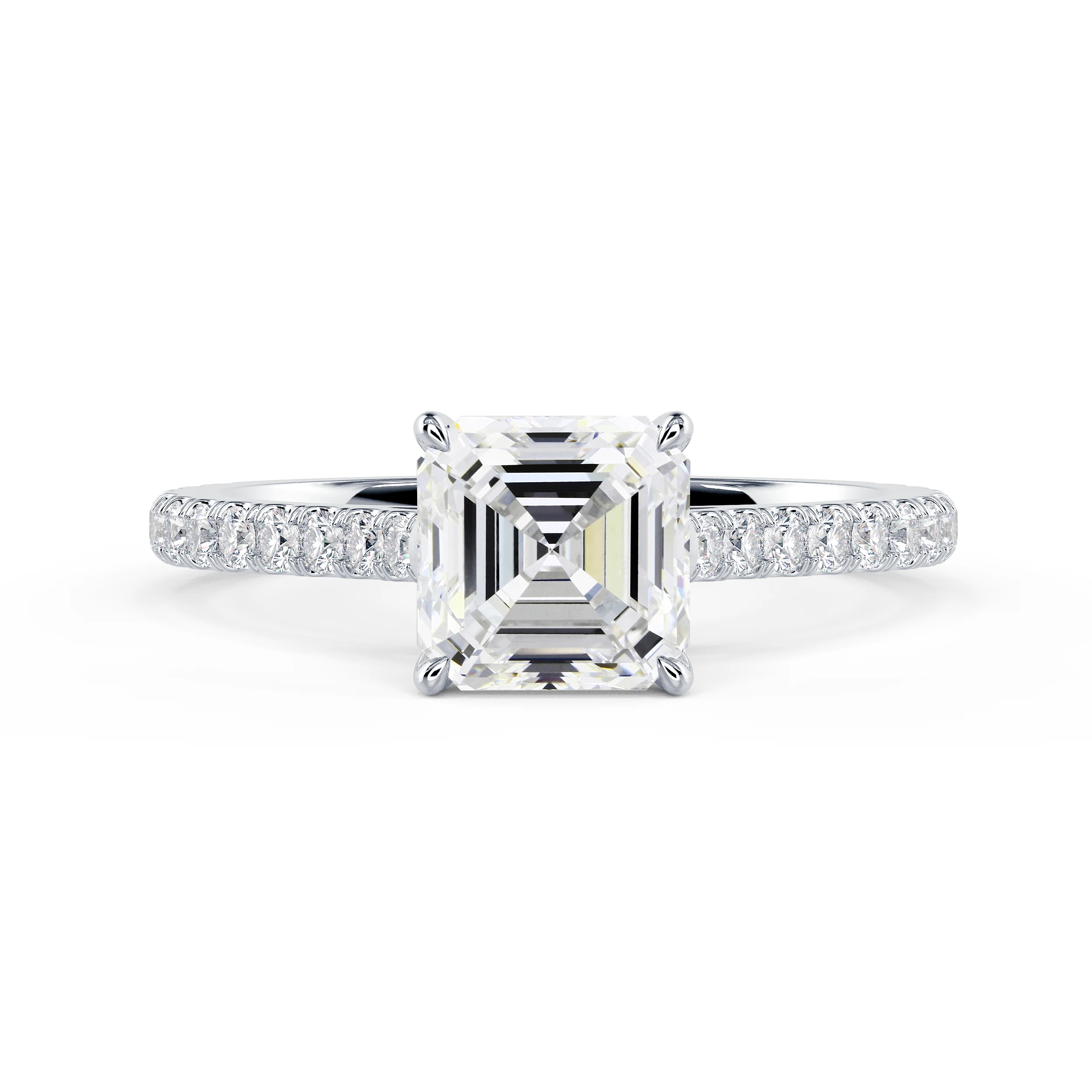 Hand Selected Diamonds set in White Gold Asscher Cathedral Pavé Setting (Main View)
