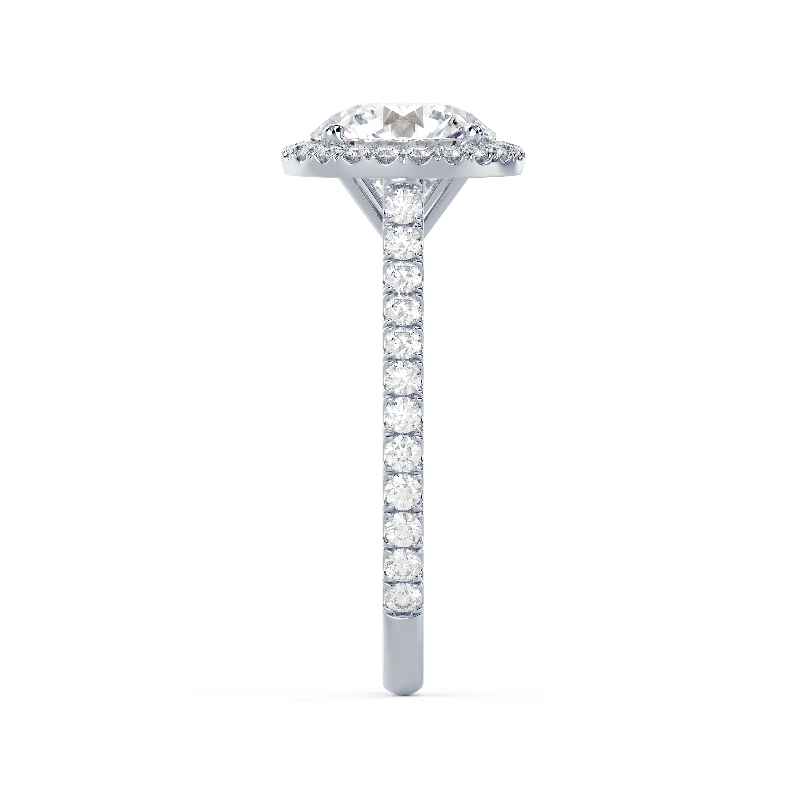 Diamonds Round Halo Pavé Setting in White Gold (Side View)