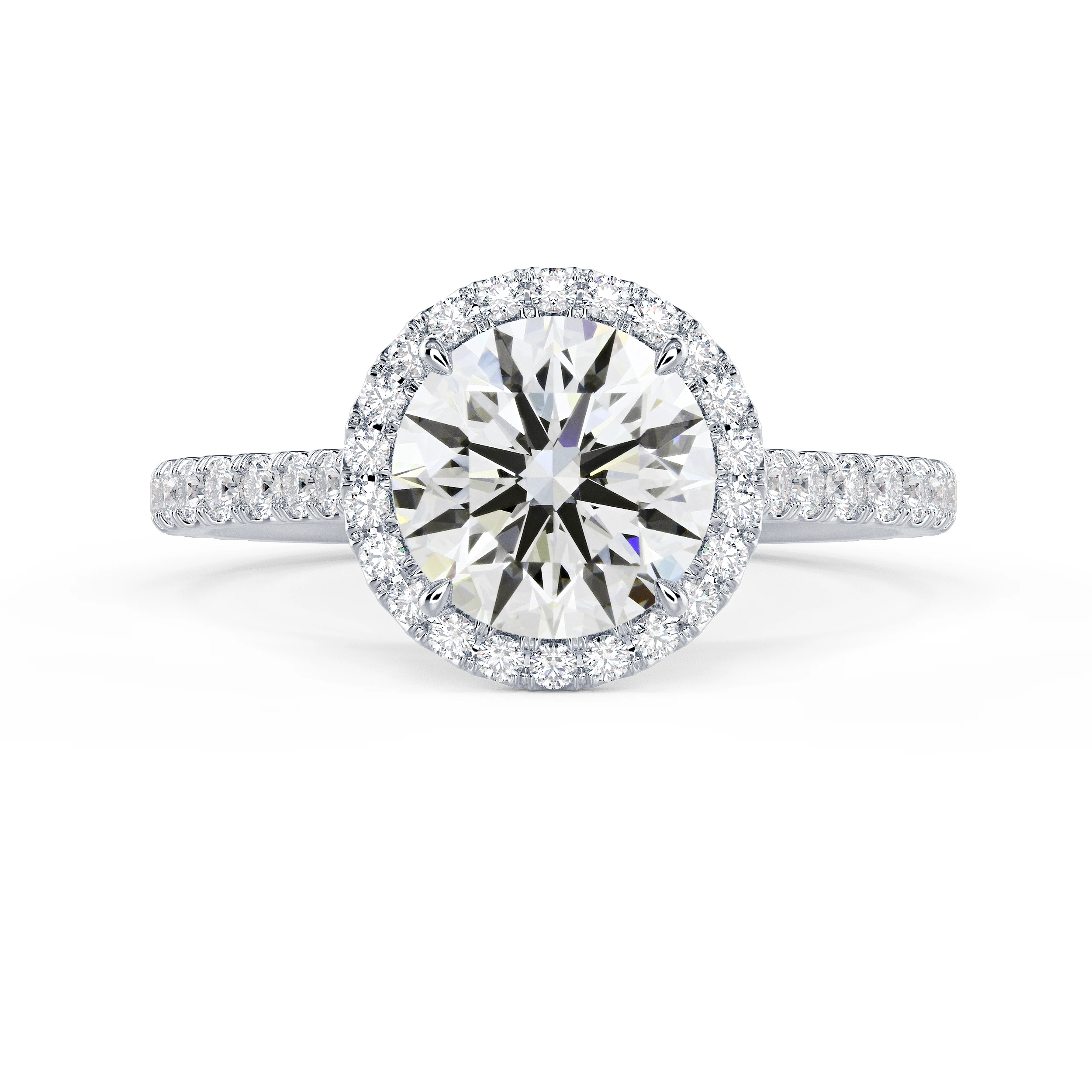 2.0 Carat Lab Created Diamonds Round Halo Pavé Diamond Engagement Ring in 18k White Gold (Main View)
