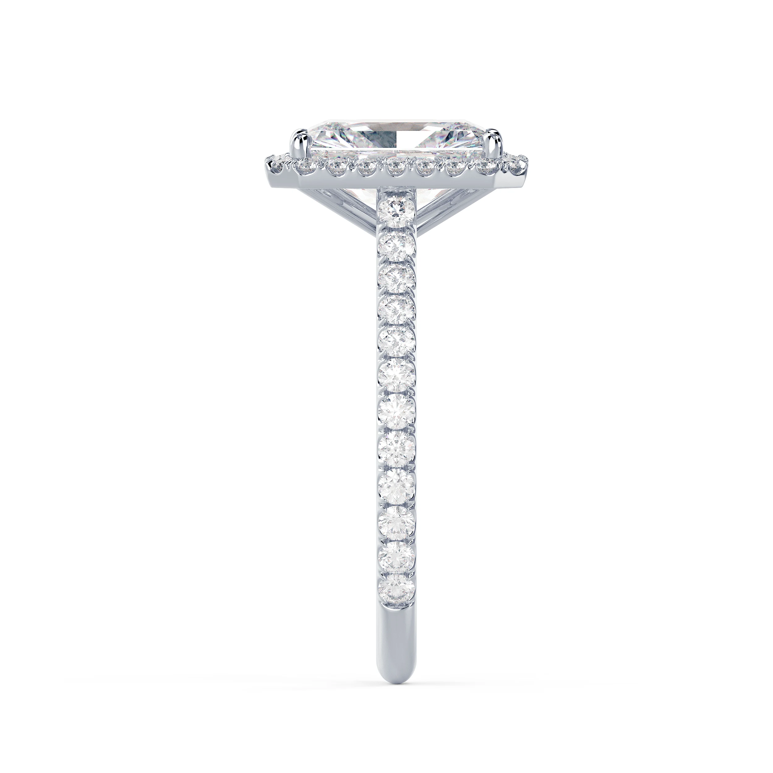Lab Diamonds Radiant Halo Pavé Diamond Engagement Ring in White Gold (Side View)