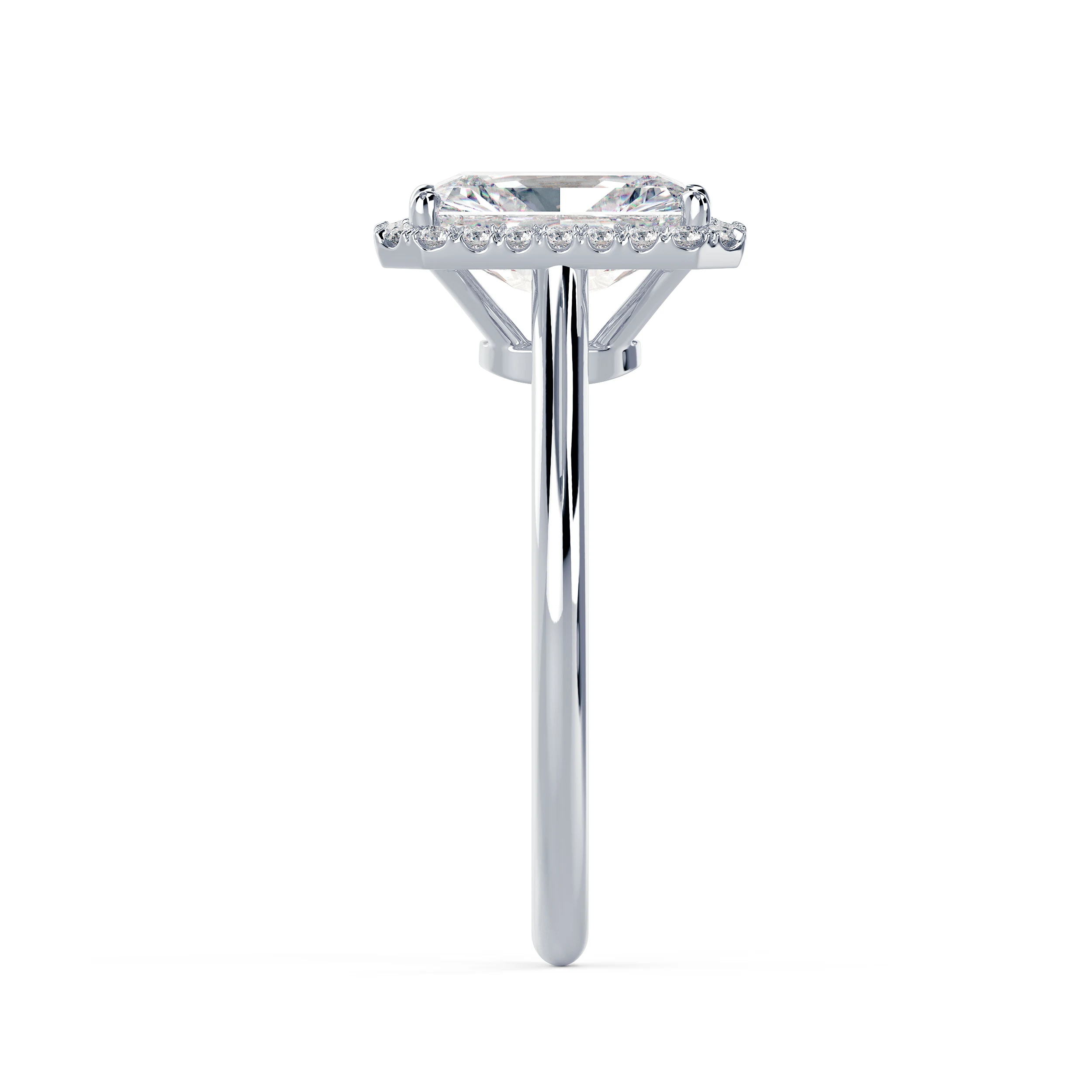 White Gold Radiant Single Halo Setting featuring Lab Diamonds (Side View)