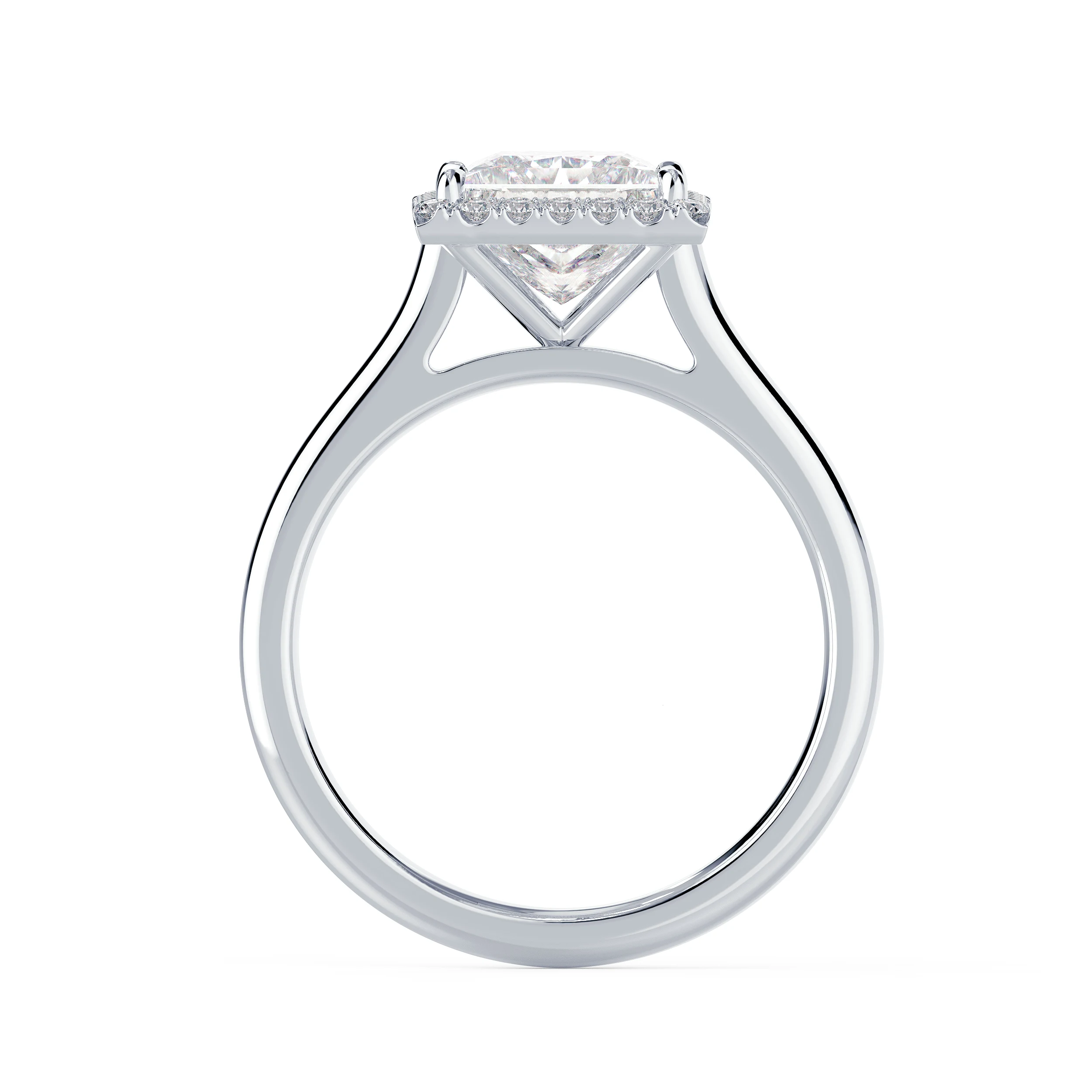 Lab Diamonds Princess Single Halo Diamond Engagement Ring in White Gold (Profile View)